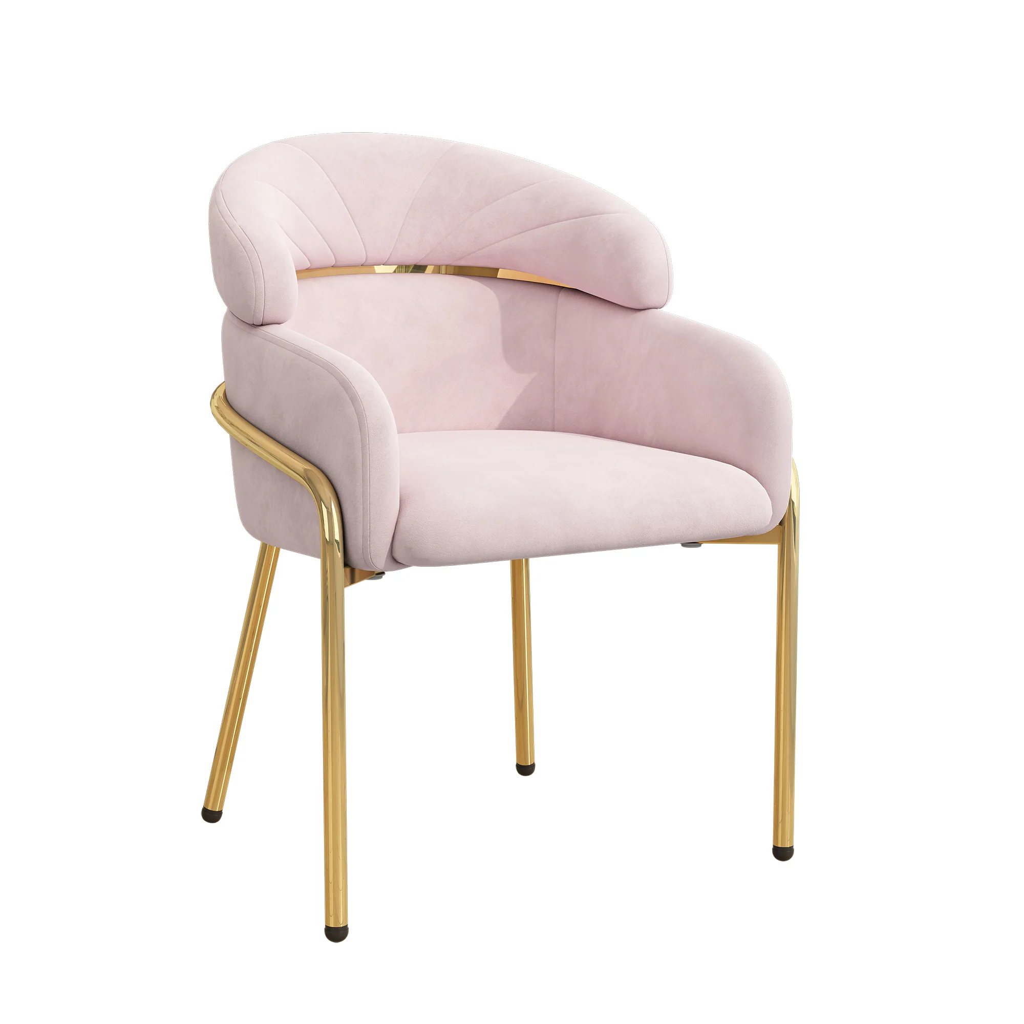 Dining Chair, Single Light Luxury Leisure with Four Metal Legs, Pink Velvet - Image 7