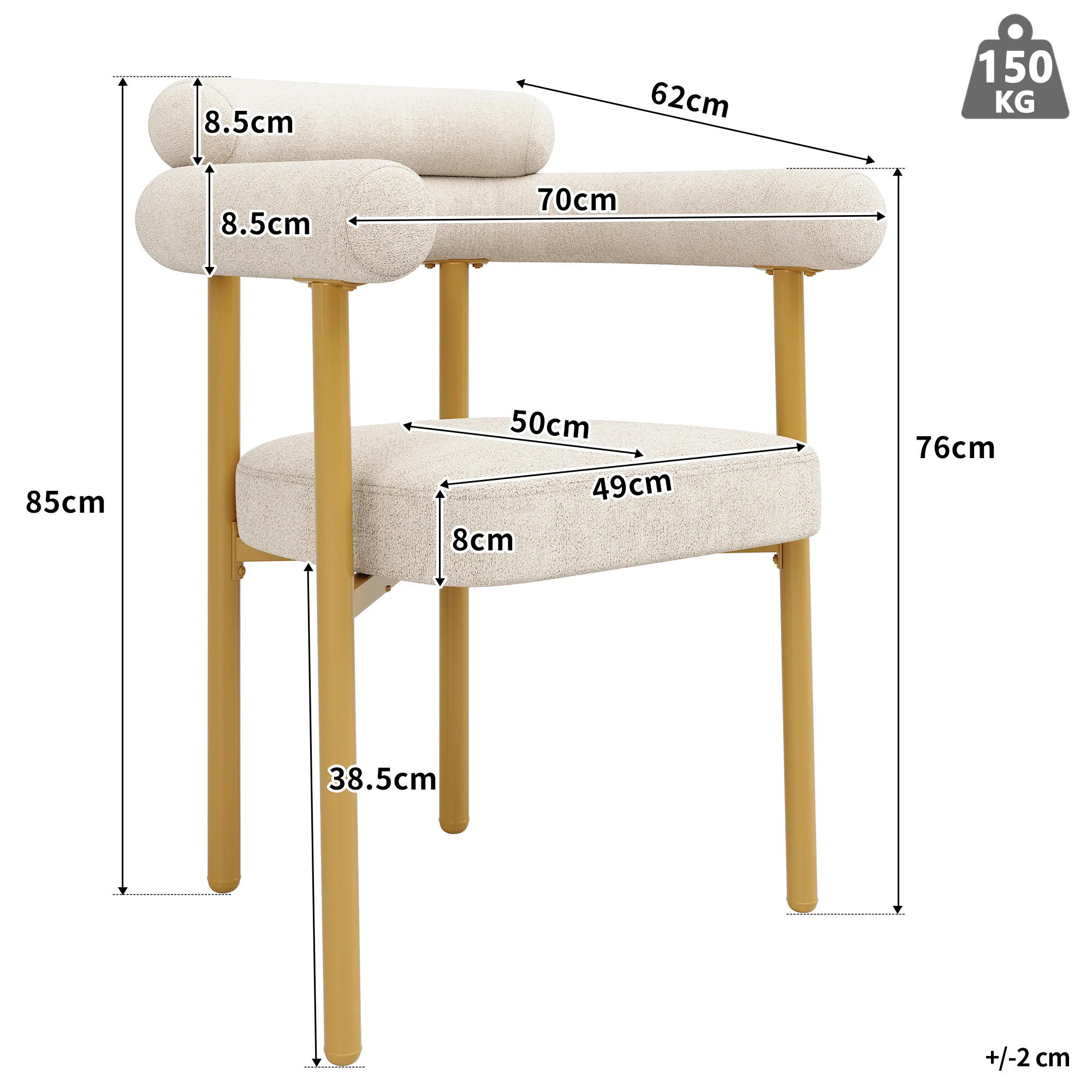 Dining Chairs Set of 6 Modern Comfortable Ring Seats Gold Legs Beige Suede - Image 3
