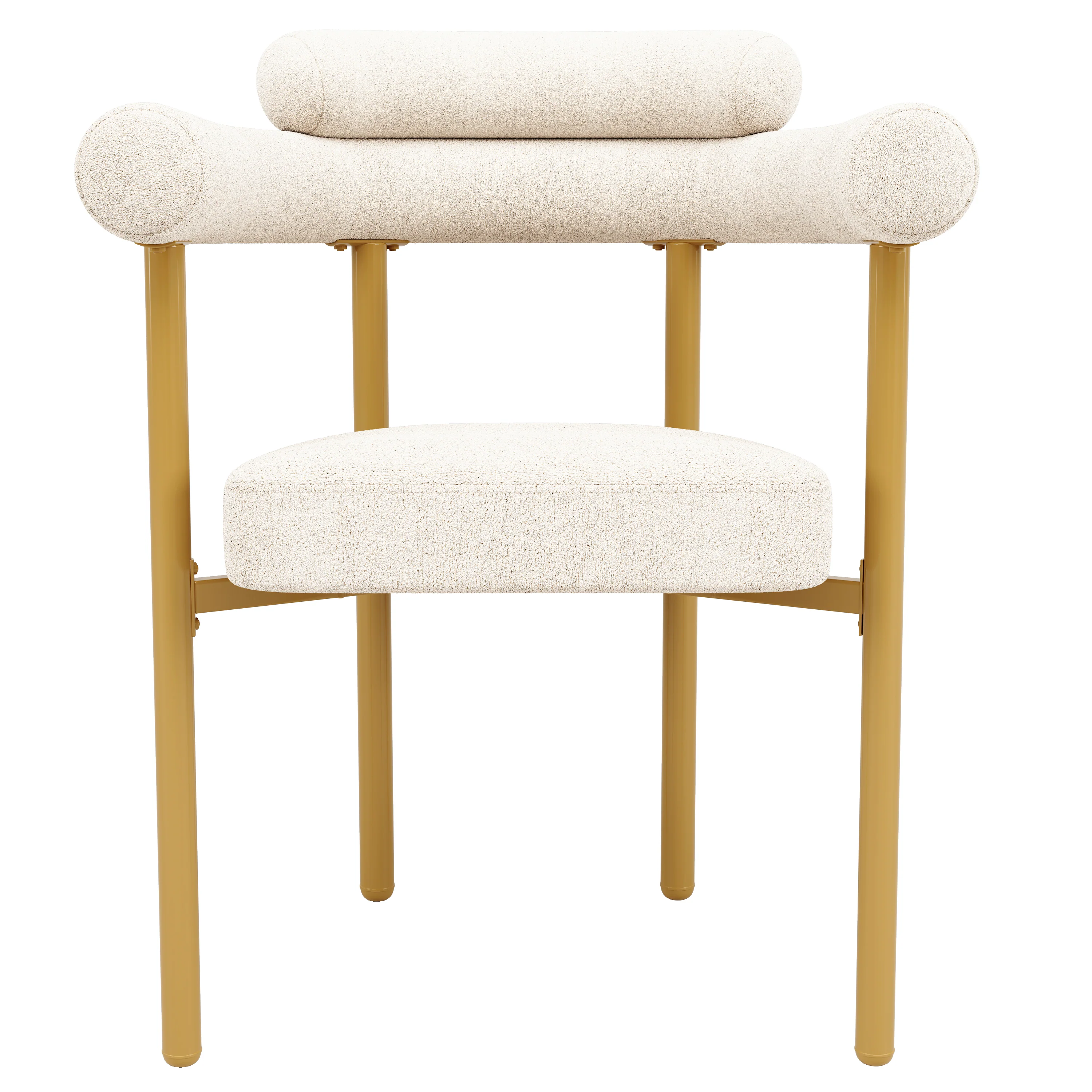 Dining Chairs Set of 6 Modern Comfortable Ring Seats Gold Legs Beige Suede - Image 5