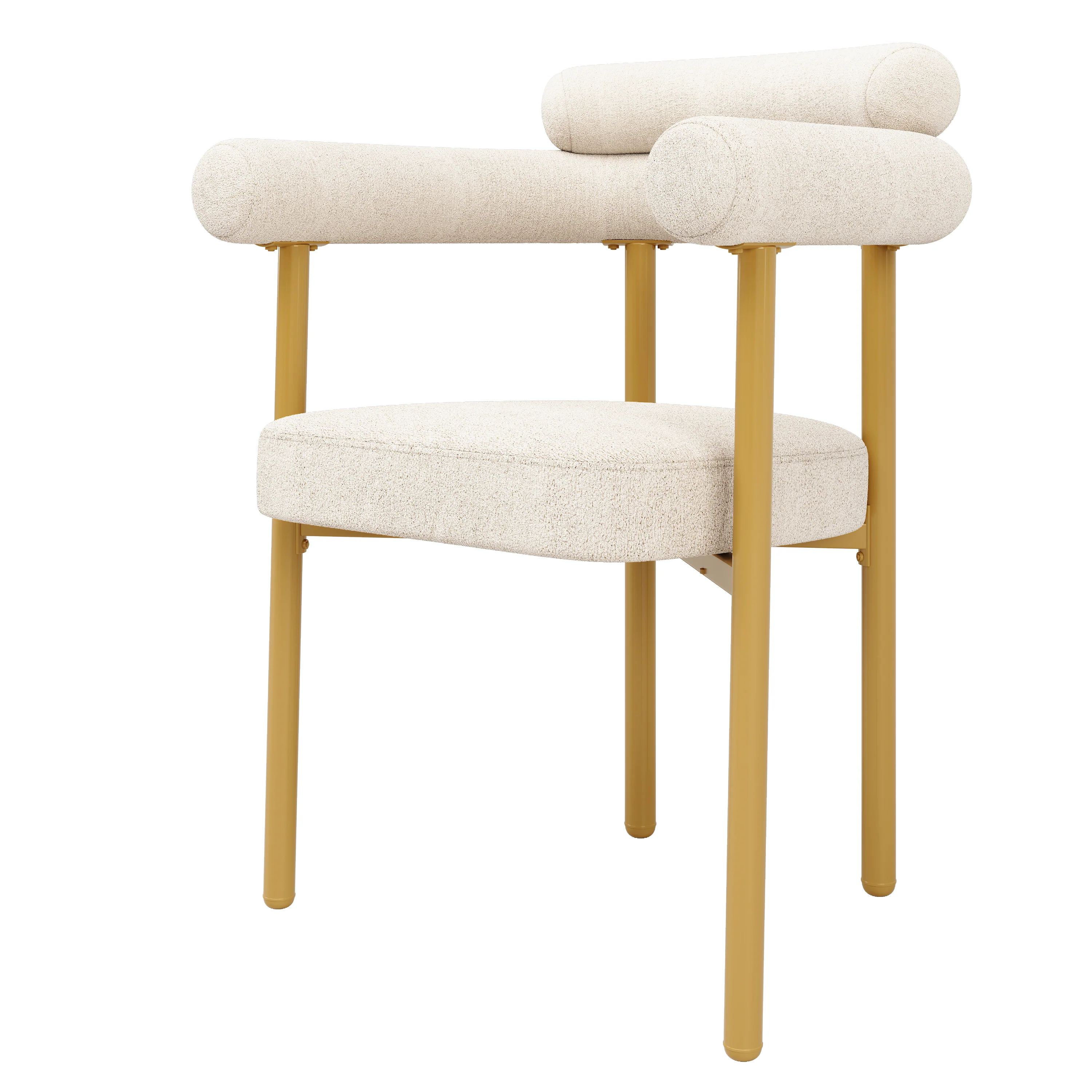 Dining Chairs Set of 6 Modern Comfortable Ring Seats Gold Legs Beige Suede - Image 6