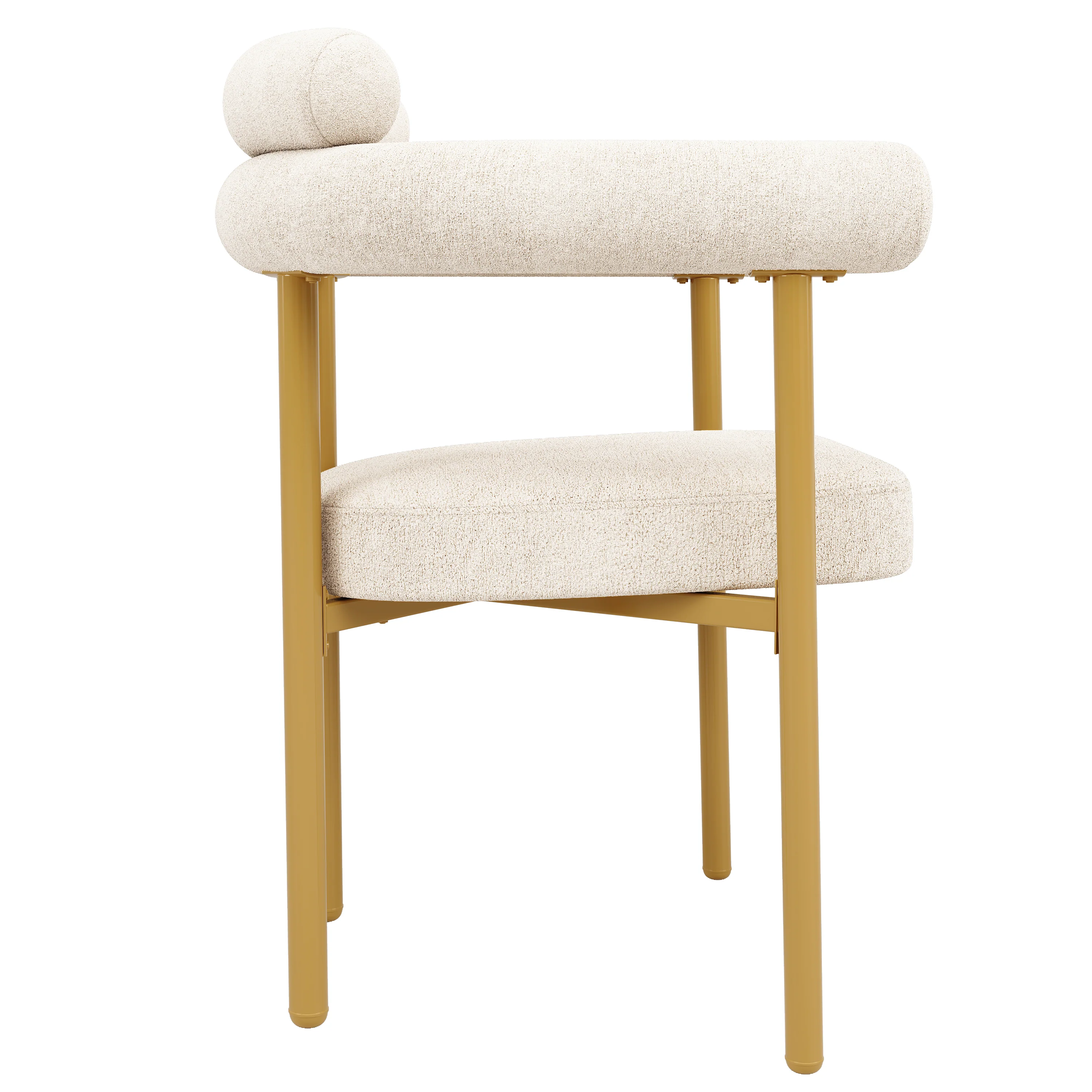 Dining Chairs Set of 6 Modern Comfortable Ring Seats Gold Legs Beige Suede - Image 7