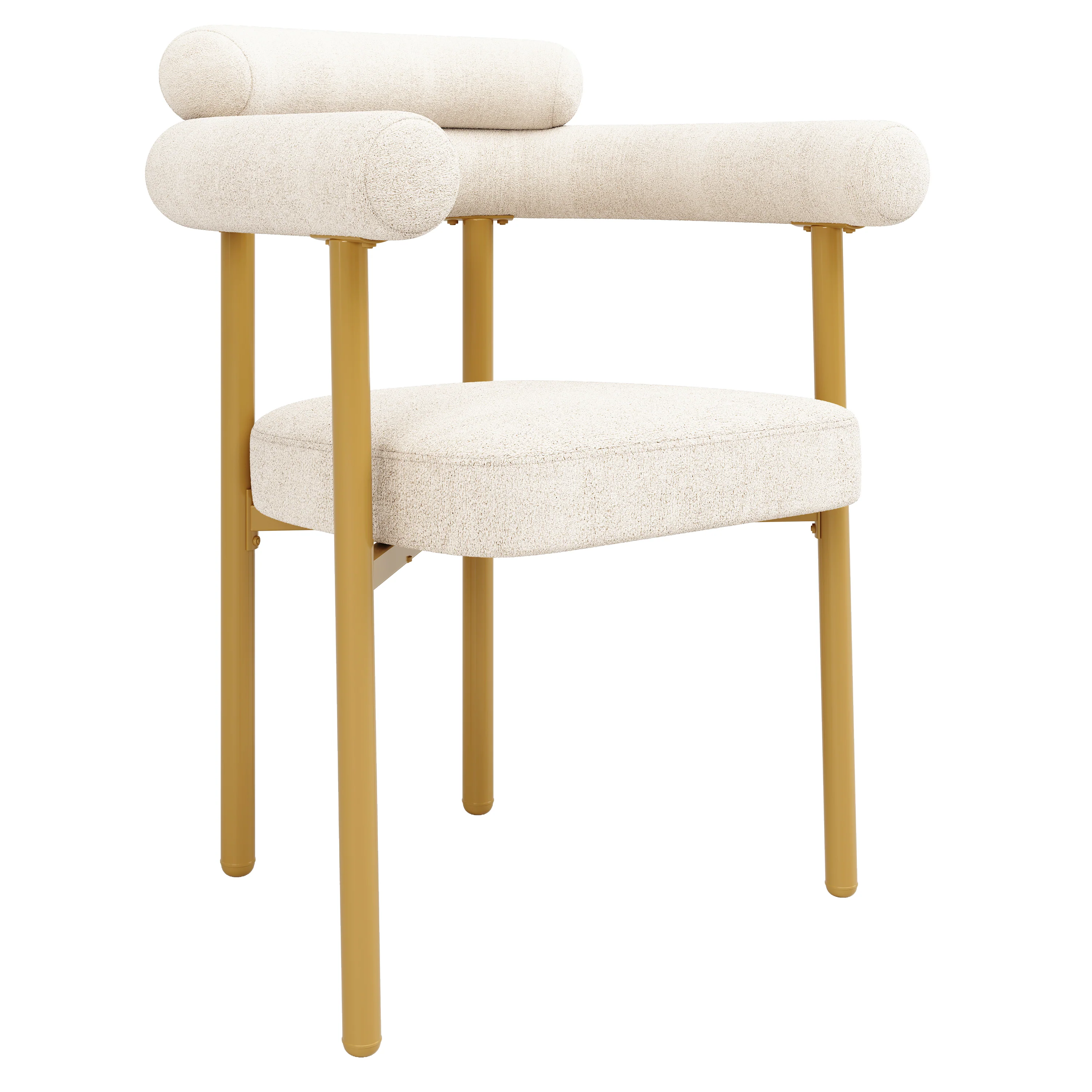 Dining Chairs Set of 6 Modern Comfortable Ring Seats Gold Legs Beige Suede - Image 9