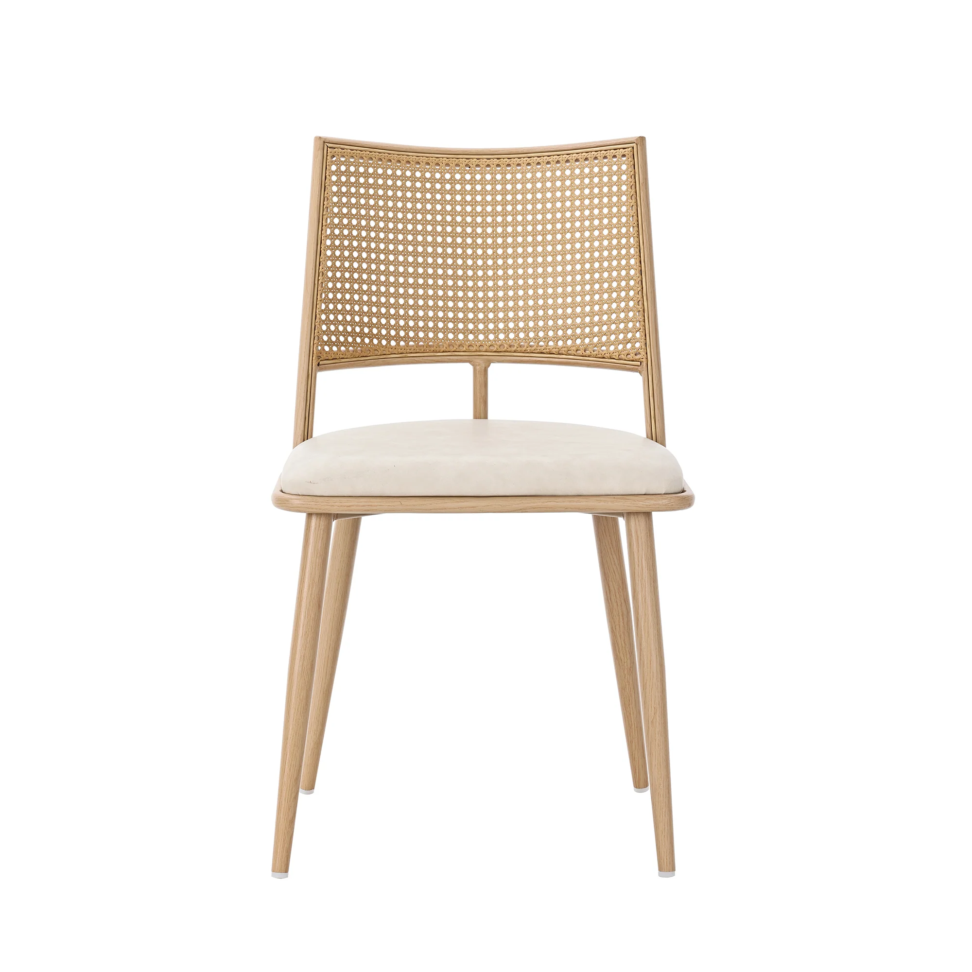 Dining Chairs Set of 6 with PU Seat and Rattan Backrest, Beige - Image 10