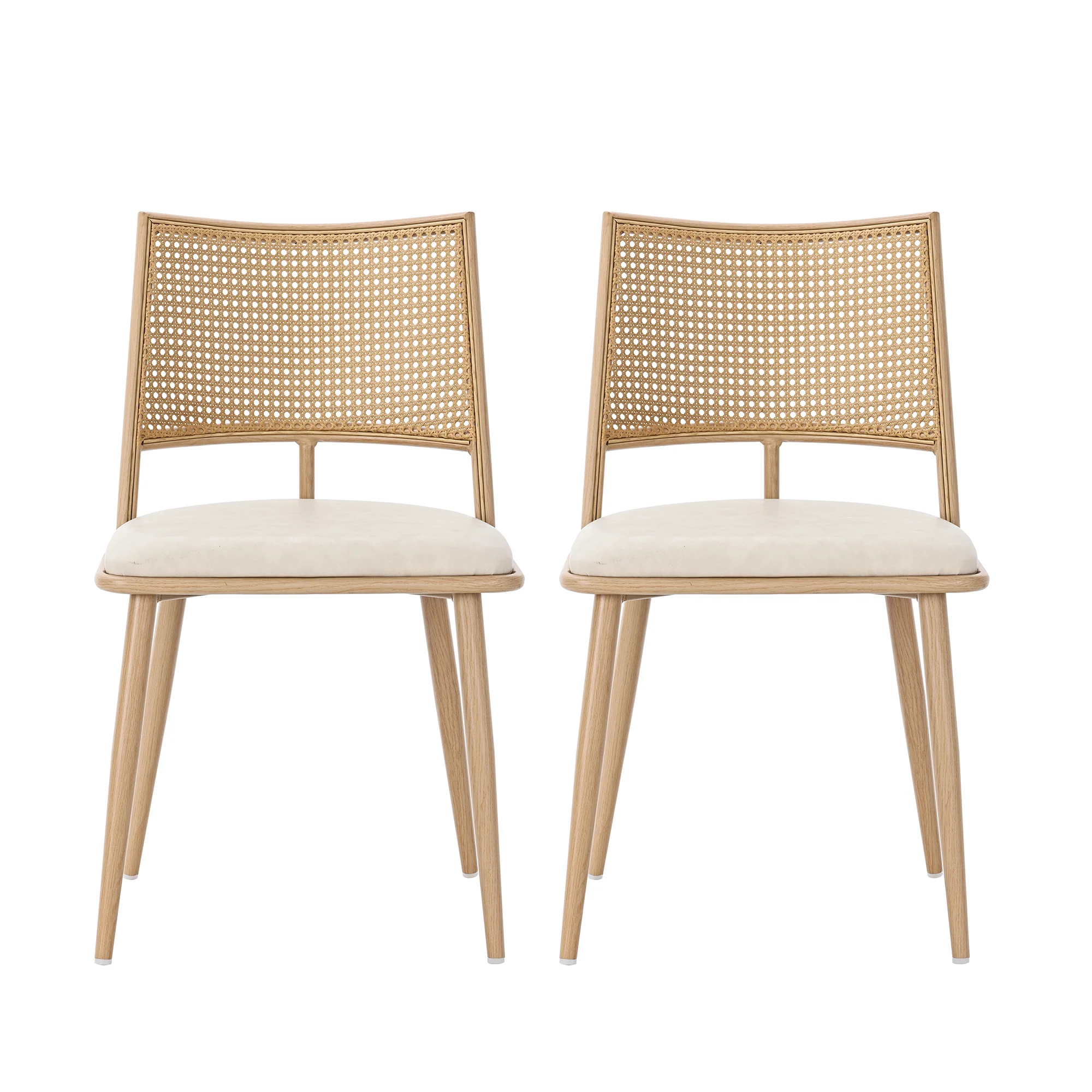 Dining Chairs Set of 6 with PU Seat and Rattan Backrest, Beige - Image 7
