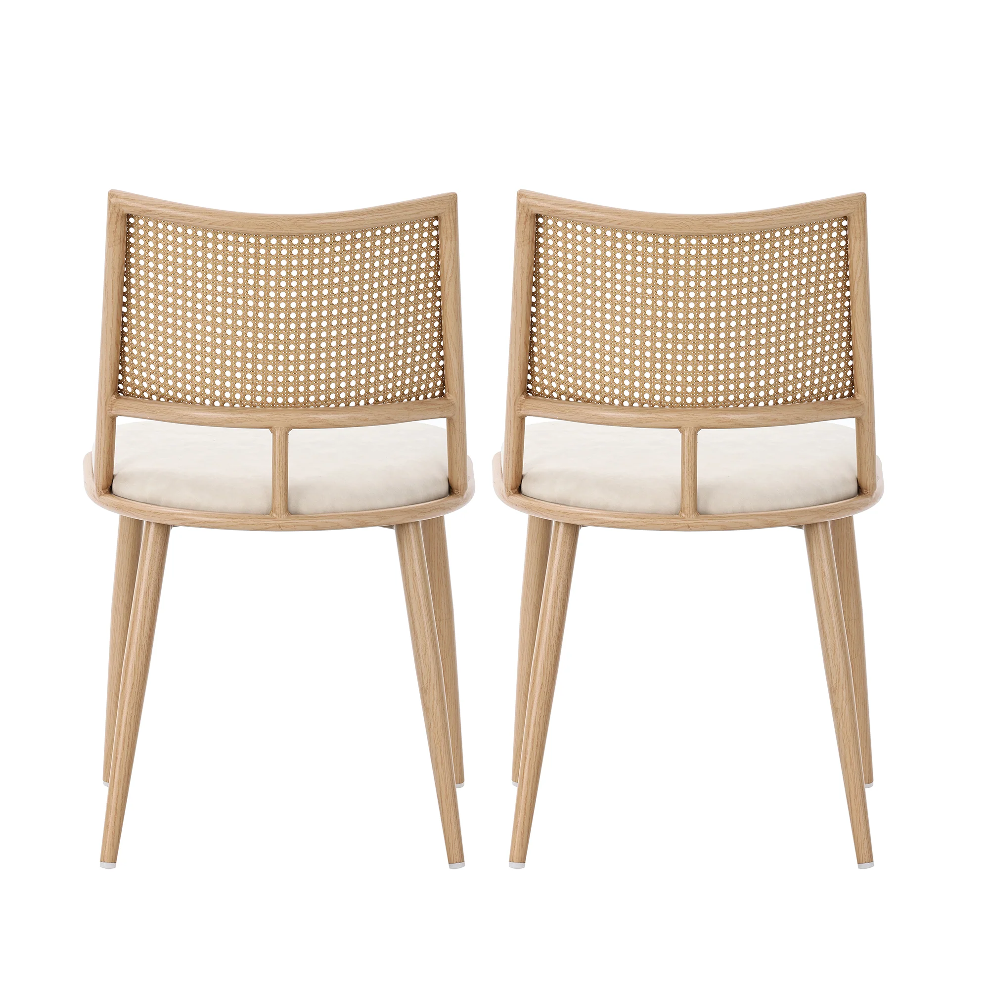 Dining Chairs Set of 6 with PU Seat and Rattan Backrest, Beige - Image 8