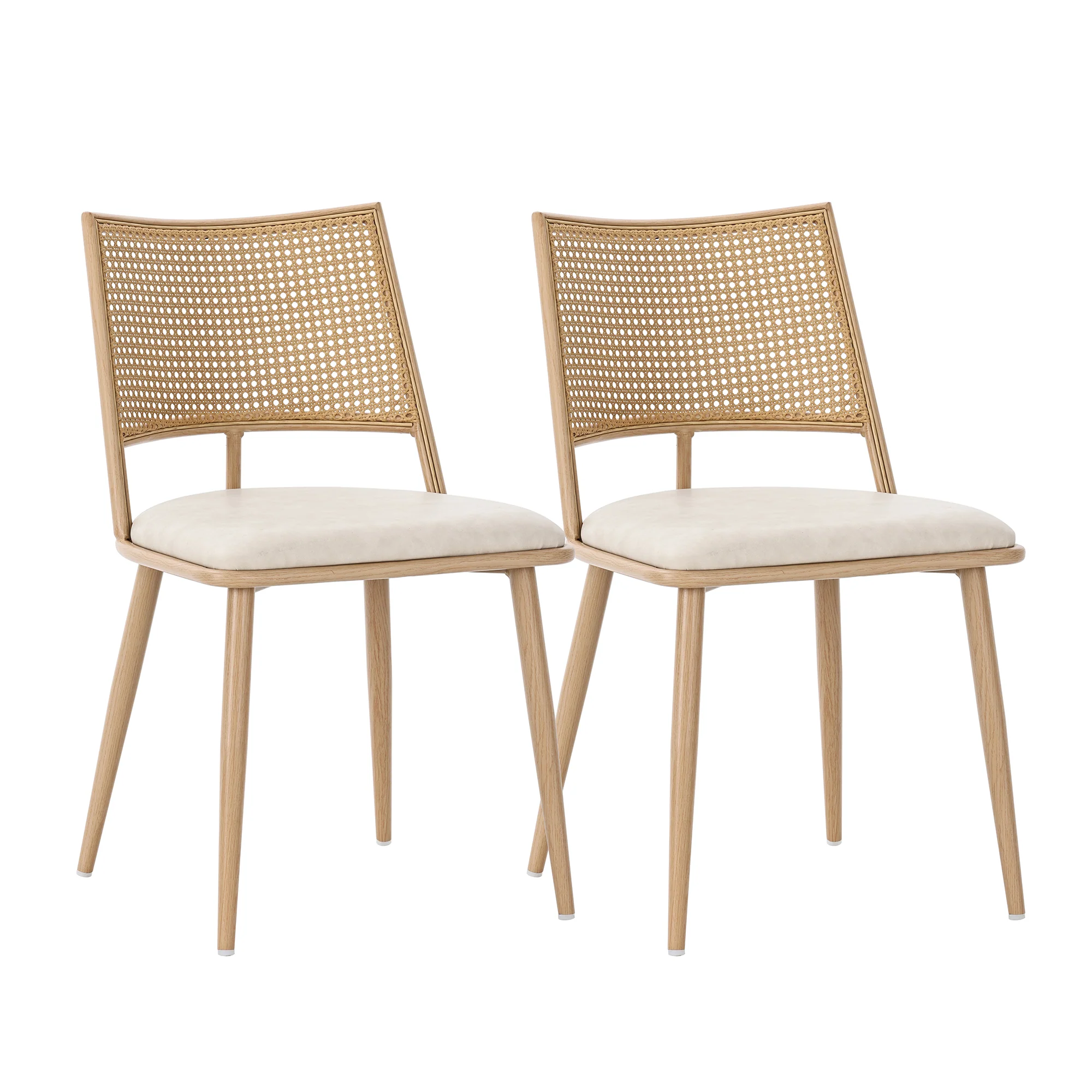 Dining Chairs Set of 6 with PU Seat and Rattan Backrest, Beige - Image 9