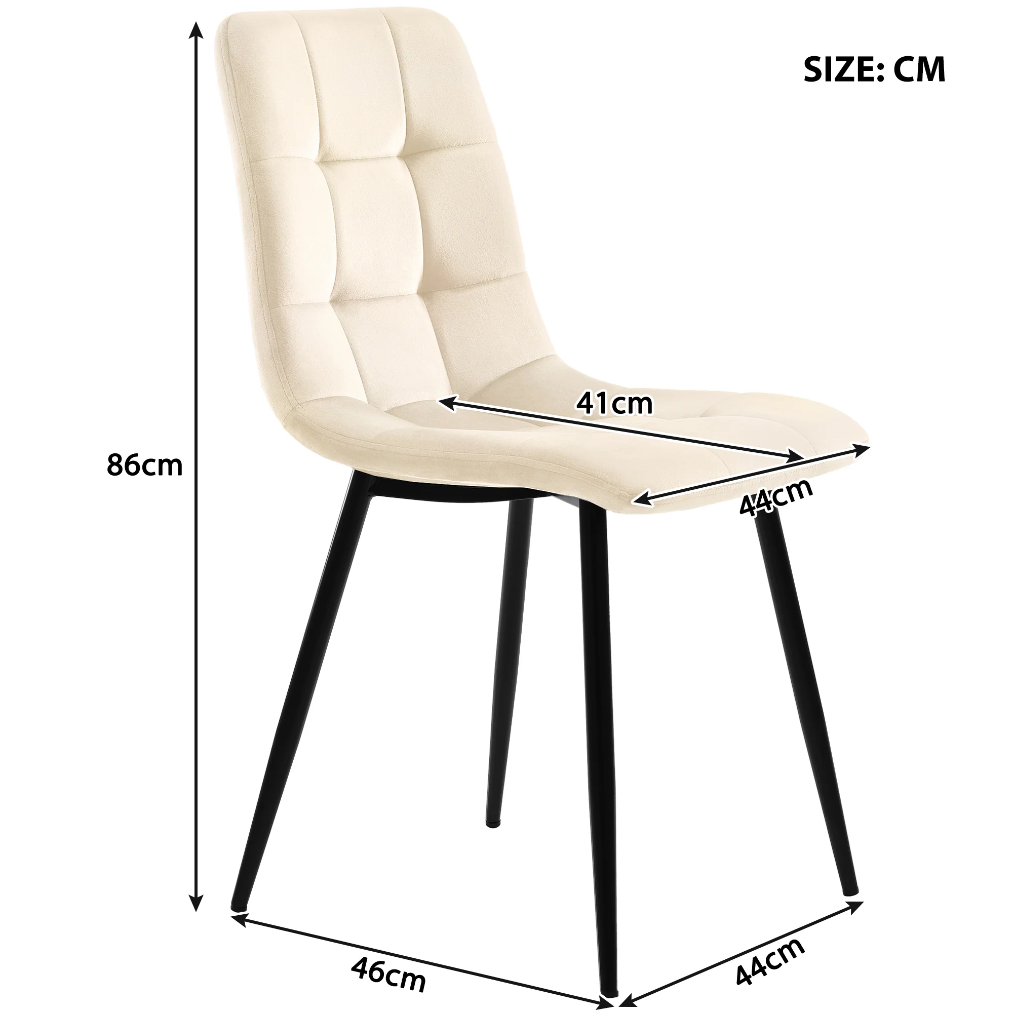Dining Set 5-Piece 117cm Rectangular Kitchen 4 Chairs Beige Velvet Black - Image 10