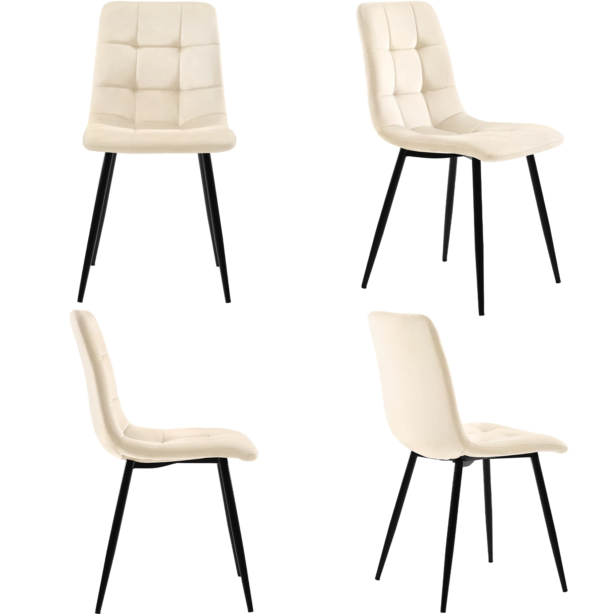 Dining Set 5-Piece 117cm Rectangular Kitchen 4 Chairs Beige Velvet Black - Image 6