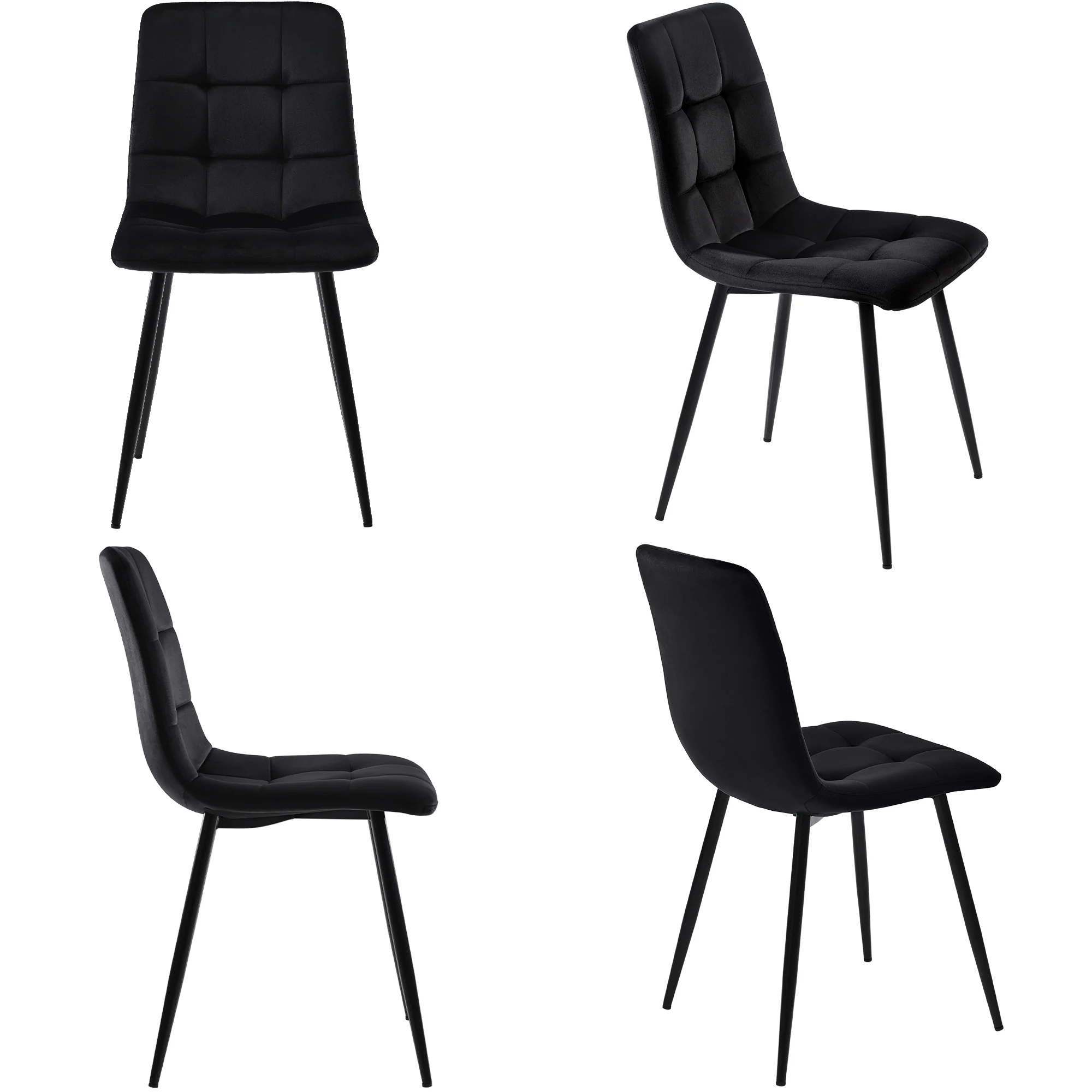 Dining Set 5-Piece, Modern 140x80cm Table Black Metal Legs & 4 Velvet Chairs, Grey/Black MDF - Image 6