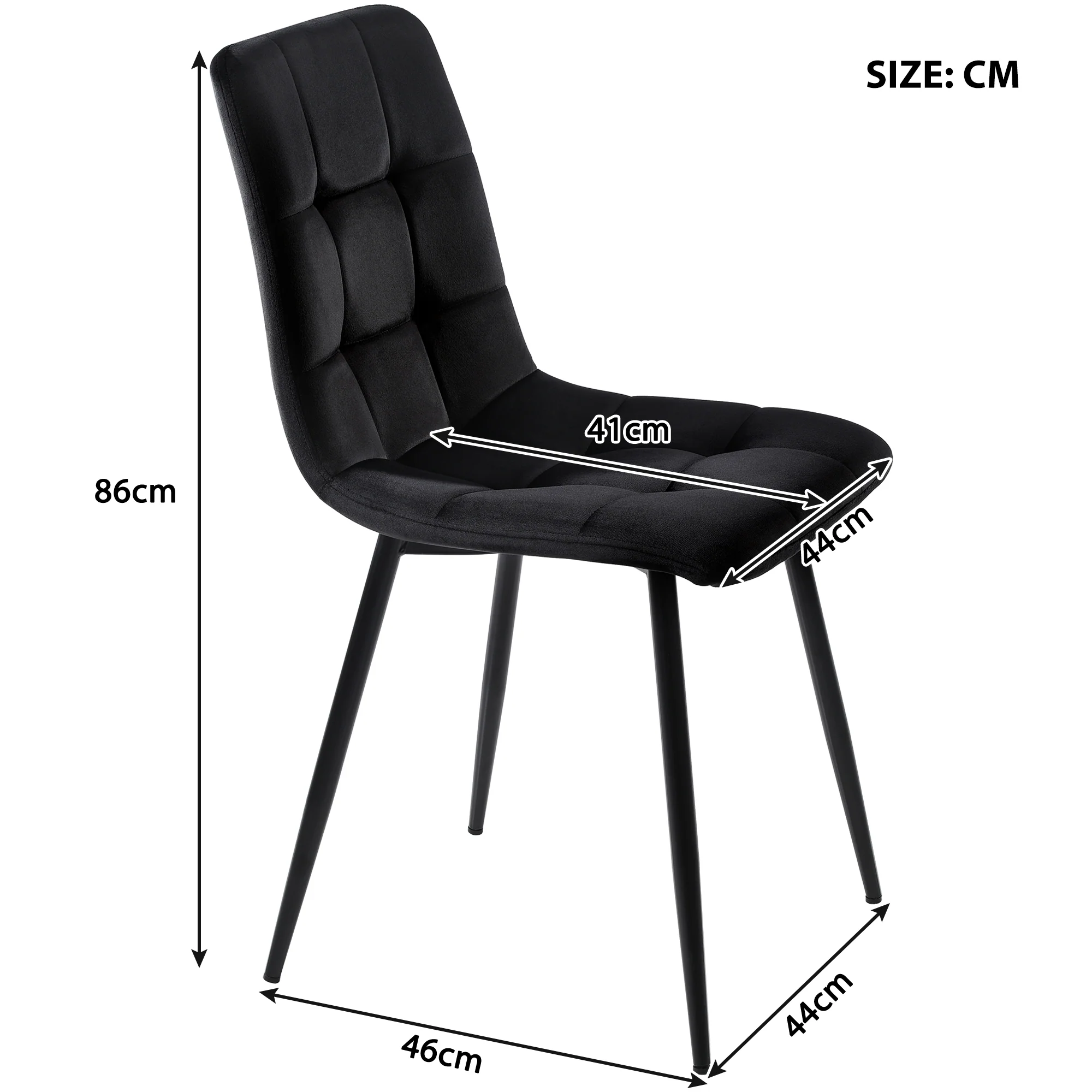 Dining Set 5-Piece, Modern 140x80cm Table Black Metal Legs & 4 Velvet Chairs, Grey/Black MDF - Image 7