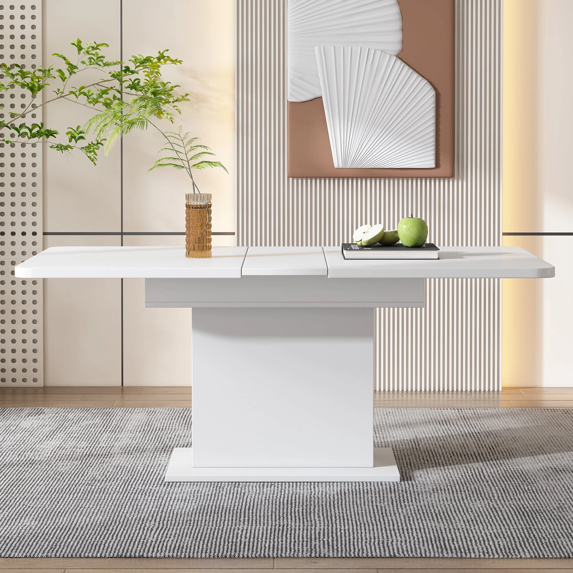 Dining Table - Extendable, Storage, Rectangular, Coffee Leisure, Modern Simple Iron, Space-Saving, Multifunctional - White - Image 3