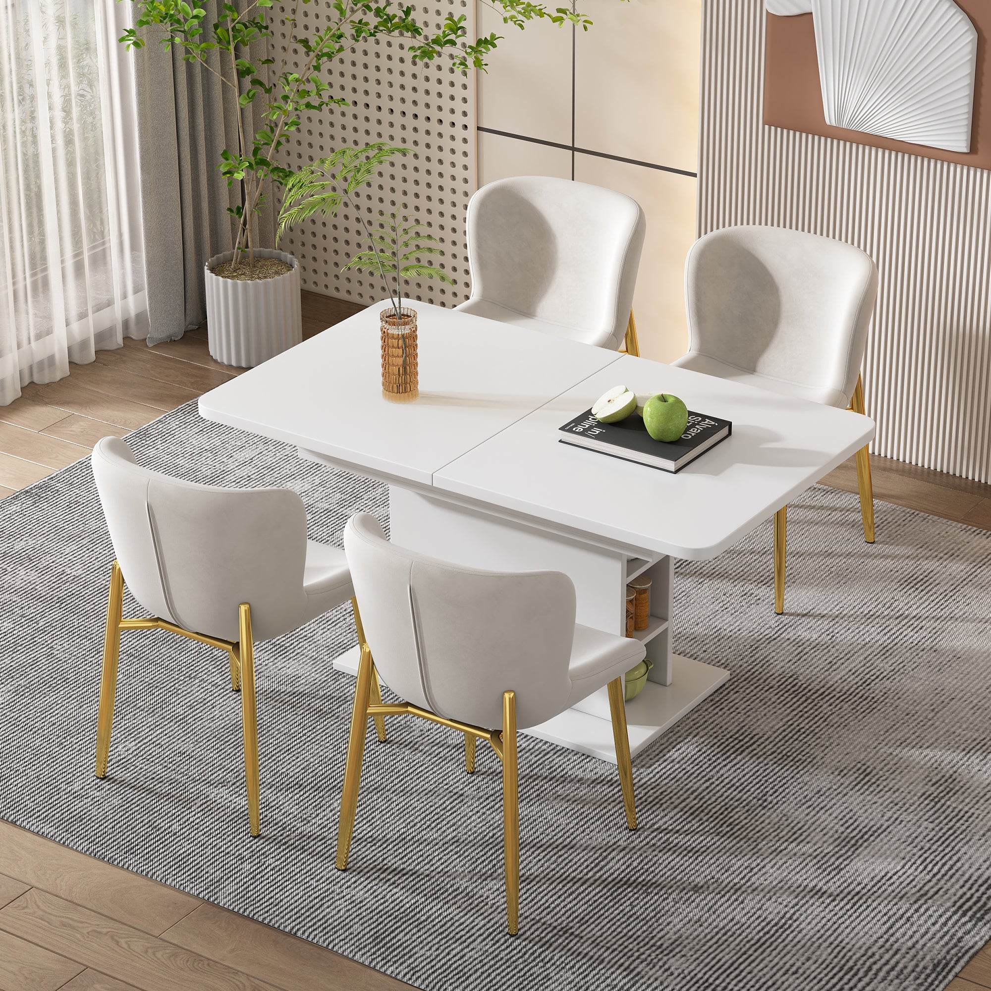 Dining Table - Extendable, Storage, Rectangular, Coffee Leisure, Modern Simple Iron, Space-Saving, Multifunctional - White - Image 4