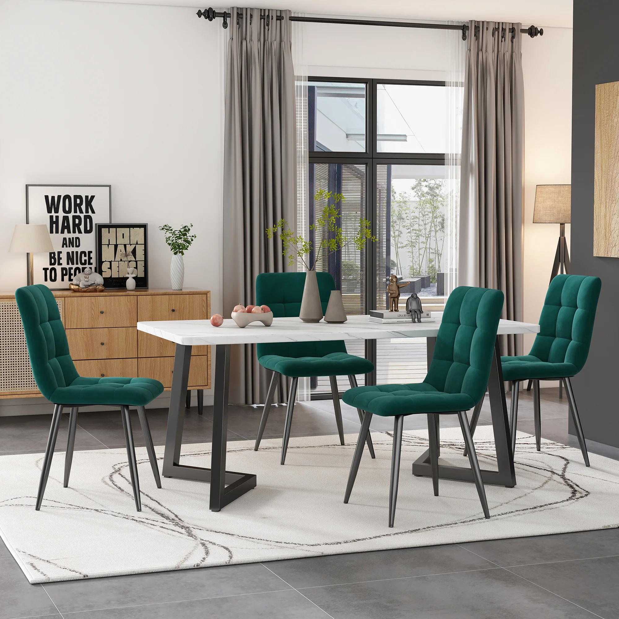 Dining Table Rectangular 117x68cm Modern Marble Pattern Metal Frame Black/White - Image 2