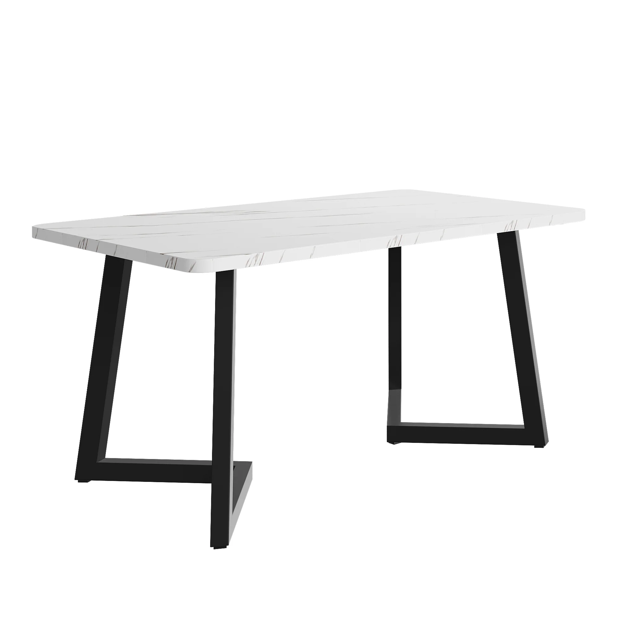 Dining Table Rectangular 117x68cm Modern Marble Pattern Metal Frame Black/White - Image 4