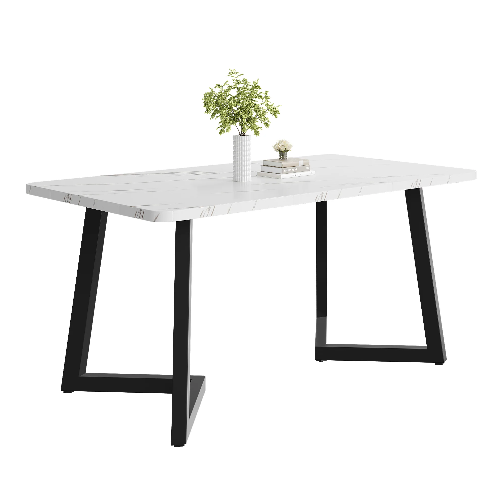 Dining Table Rectangular 117x68cm Modern Marble Pattern Metal Frame Black/White - Image 5