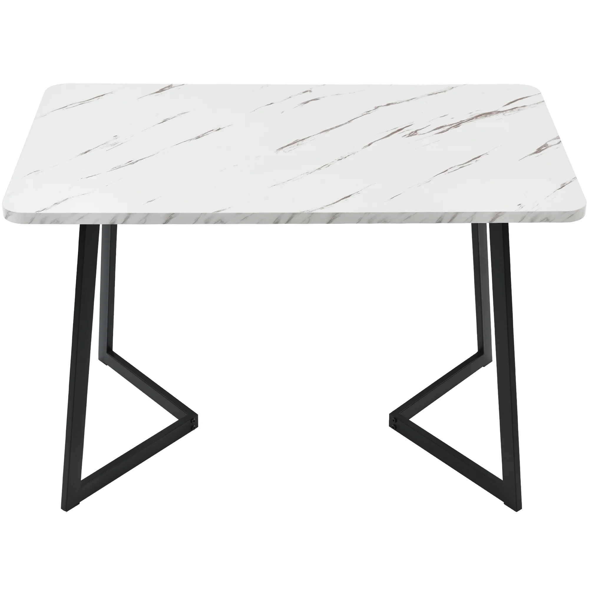 Dining Table Rectangular 117x68cm Modern Marble Pattern Metal Frame Black/White - Image 6