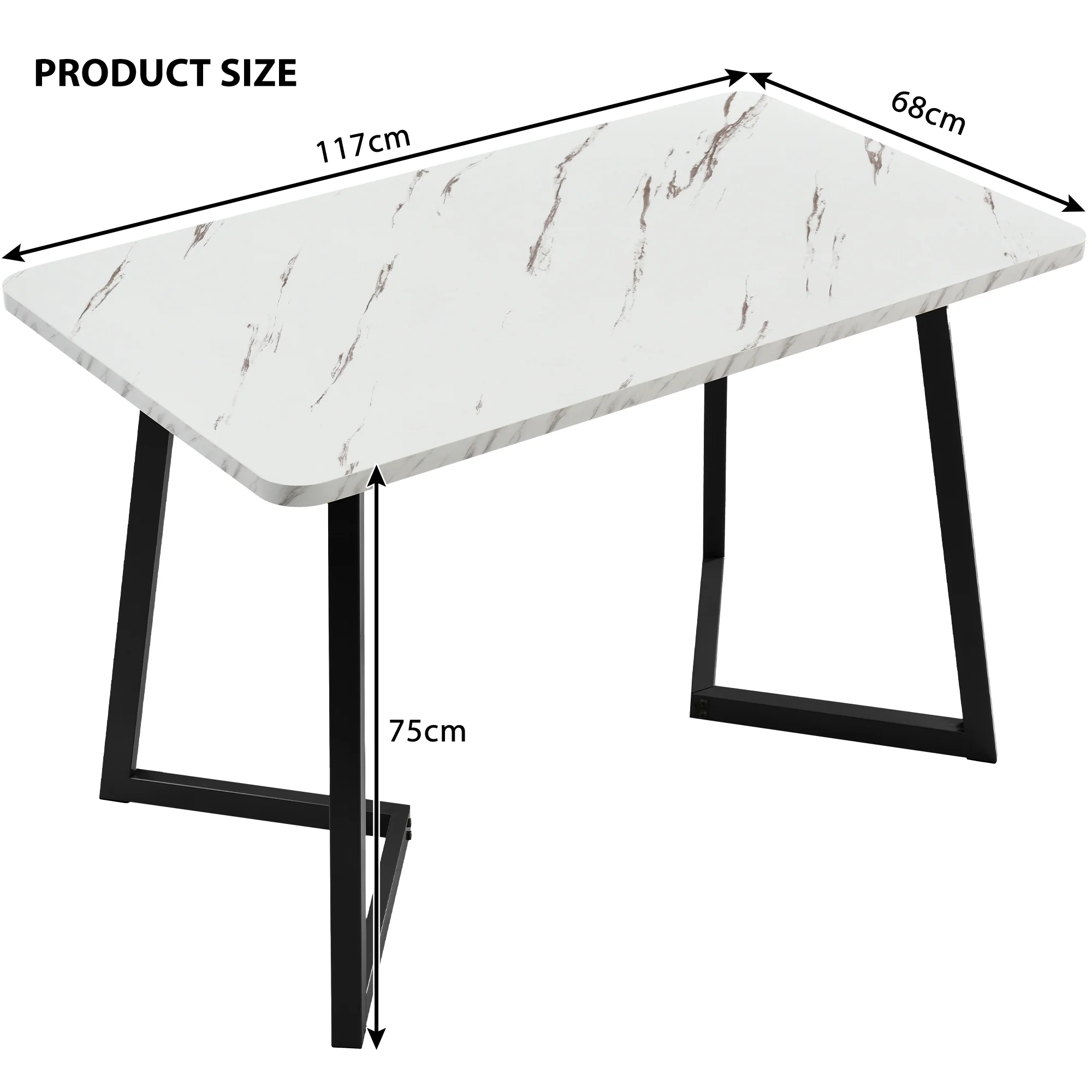 Dining Table Rectangular 117x68cm Modern Marble Pattern Metal Frame Black/White - Image 7