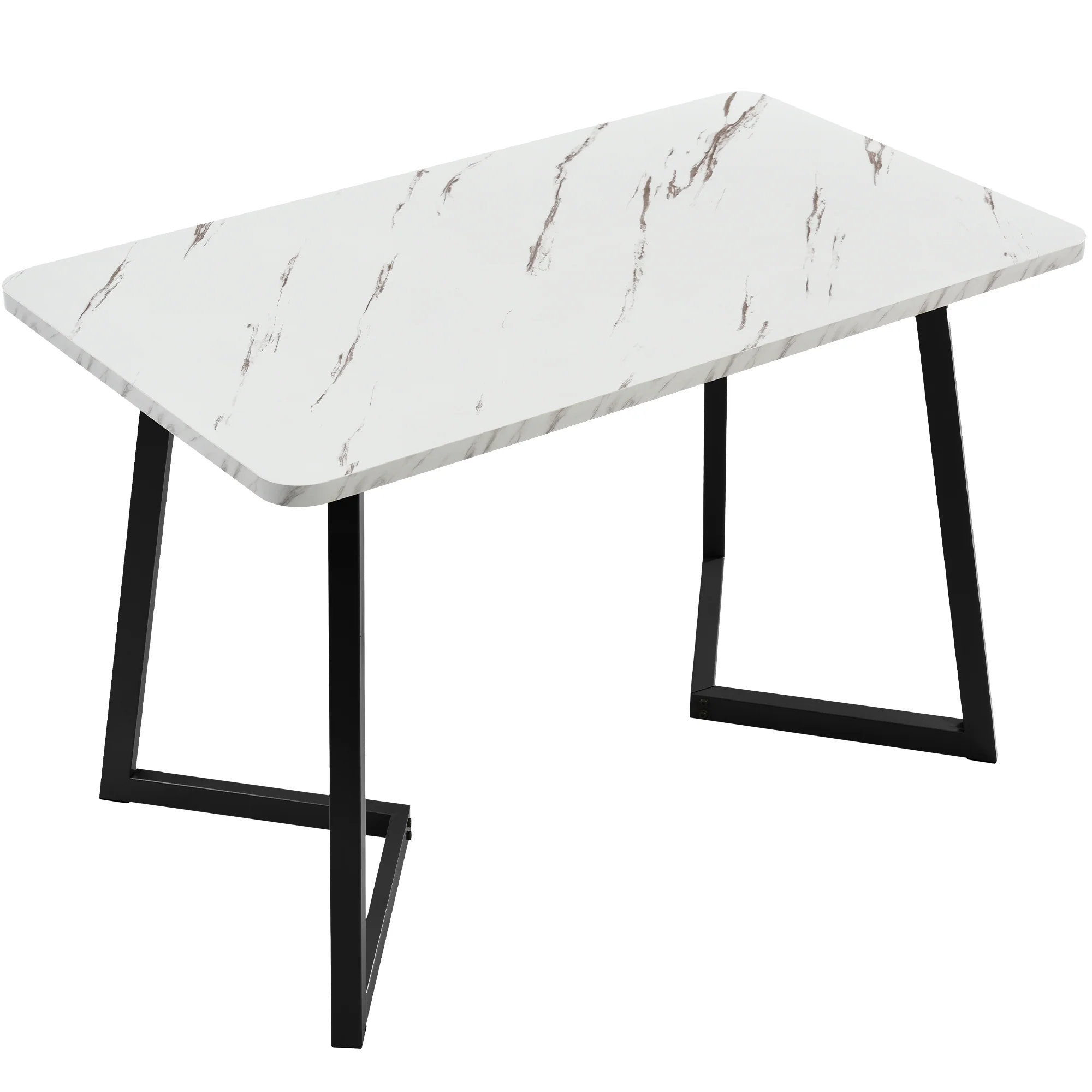 Dining Table Rectangular 117x68cm Modern Marble Pattern Metal Frame Black/White - Image 8