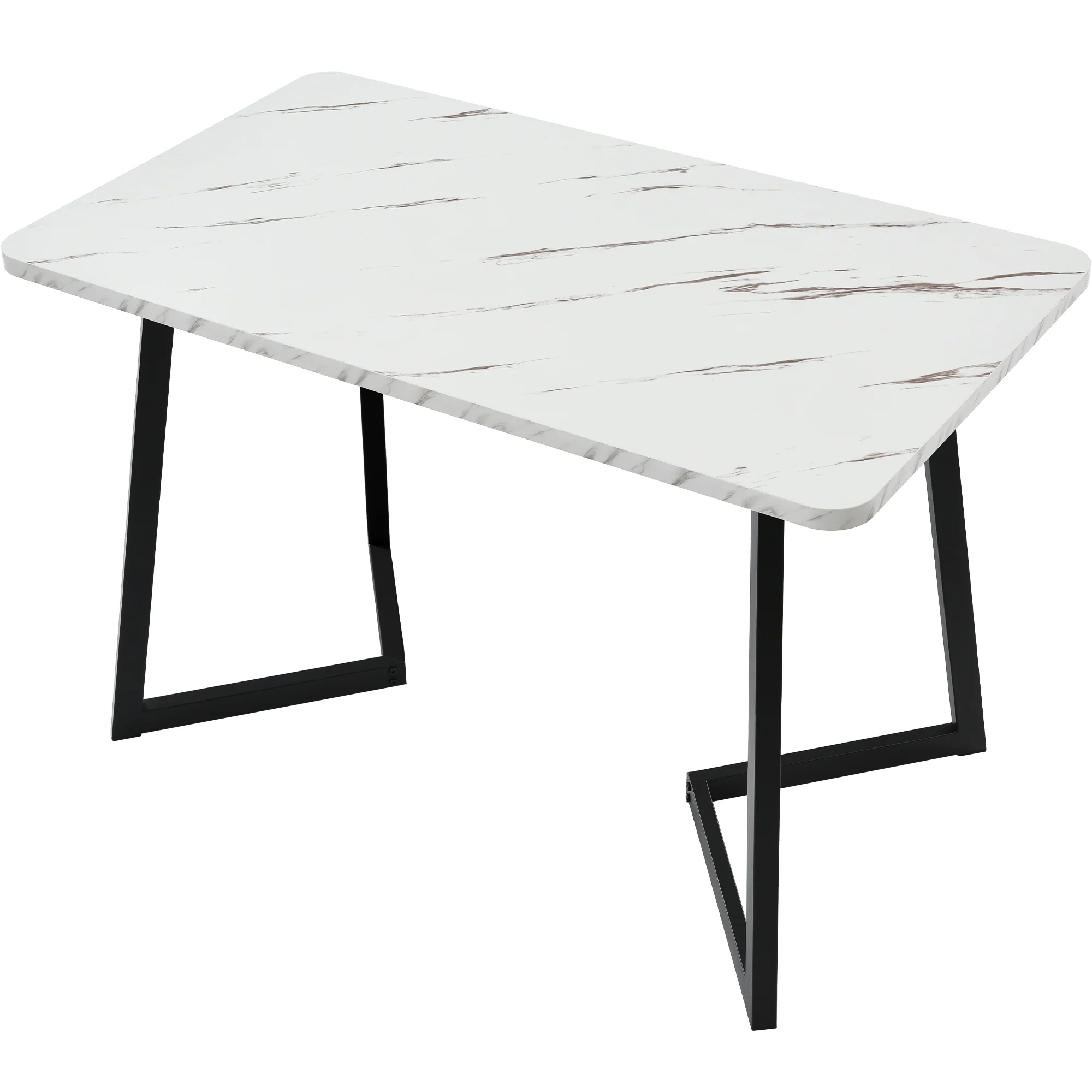 Dining Table Rectangular 117x68cm Modern Marble Pattern Metal Frame Black/White - Image 9