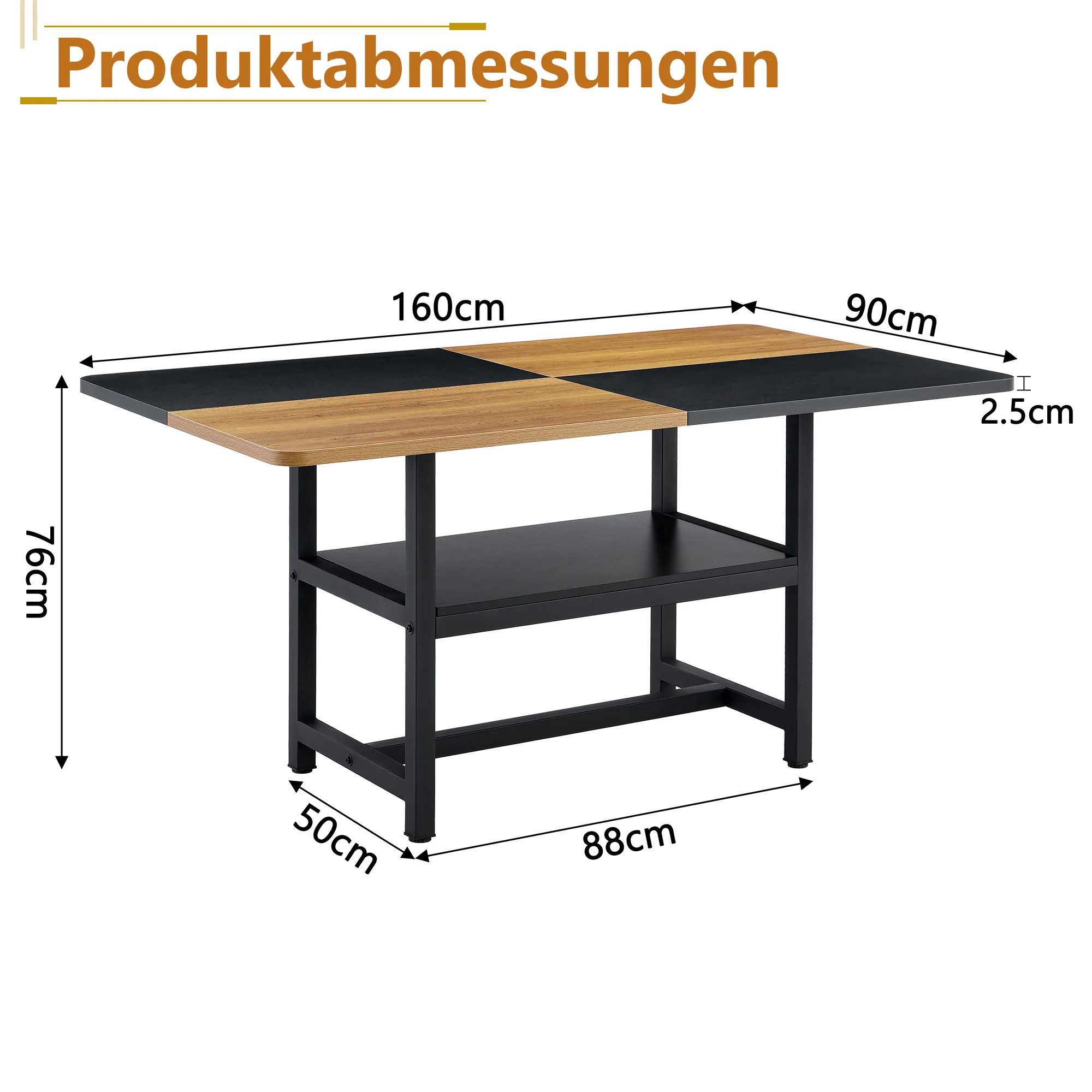 Dining Table Rectangular Industrial 160x90cm Storage Shelf - Brown/Black - Image 4