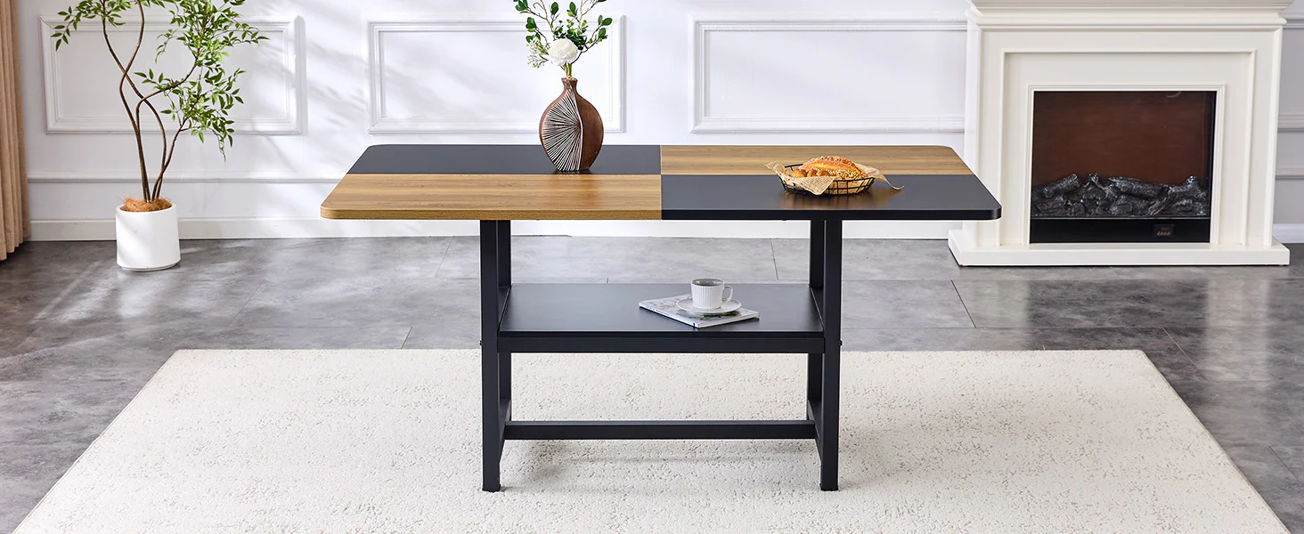 Dining Table Rectangular Industrial 160x90cm Storage Shelf - Brown/Black - Image 9