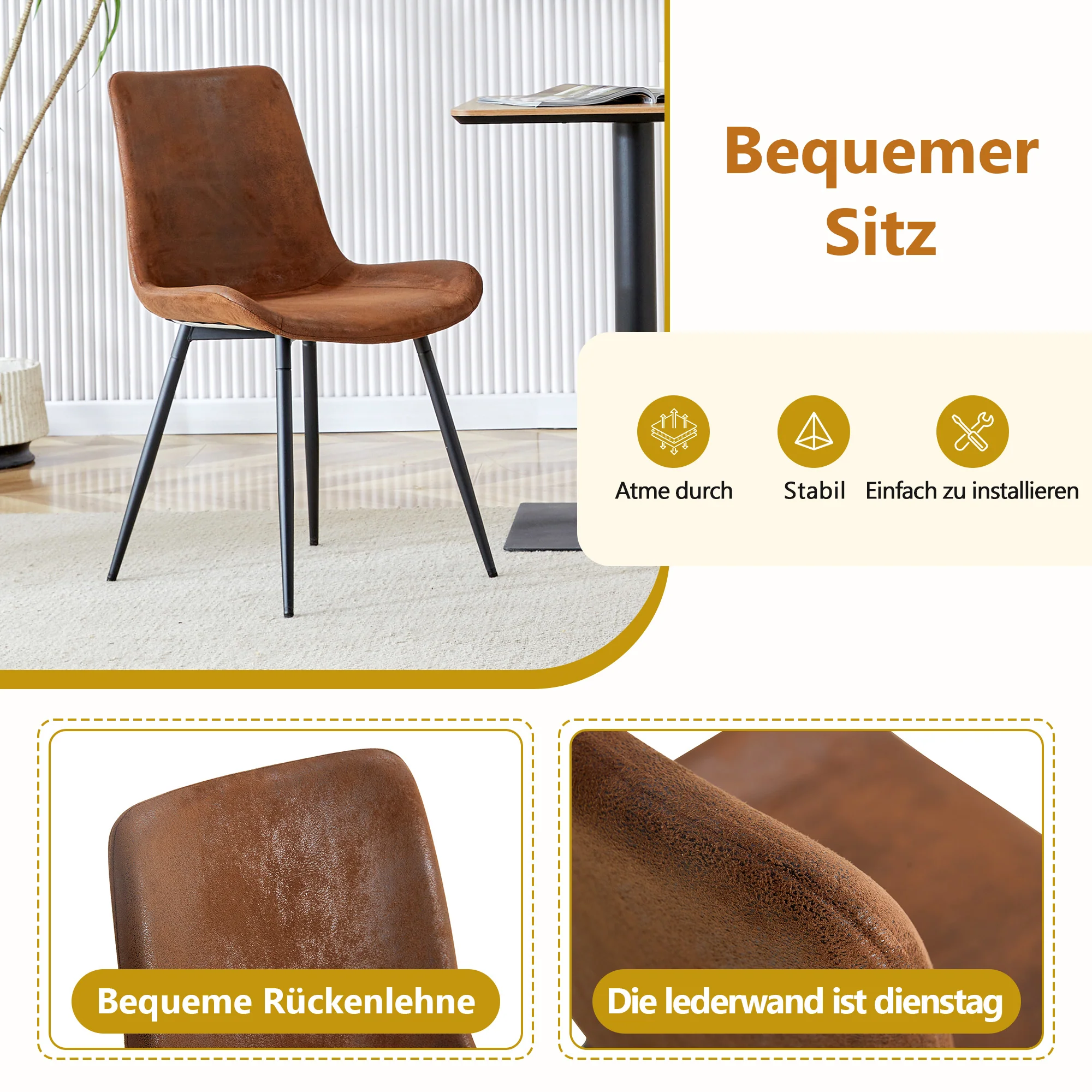 Dining Table Set, 160 cm Rectangular with Storage & 4 Chairs, Brown Tech-Fabric - Image 5