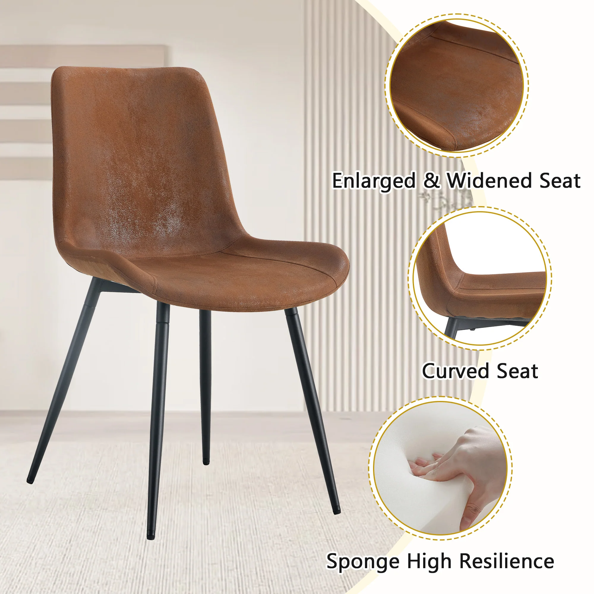 Dining Table Set, 160 cm Rectangular with Storage & 4 Chairs, Brown Tech-Fabric - Image 7