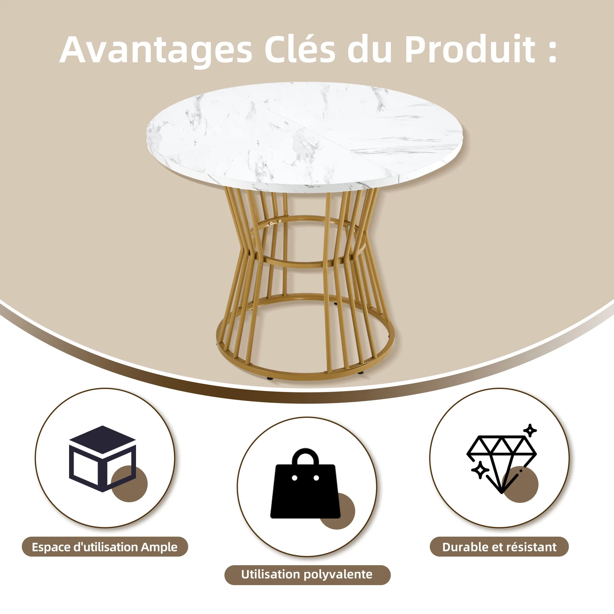 Dining Table Set 5-Piece Round 100cm Gold Metal Legs White MDF Green Velvet - Image 10