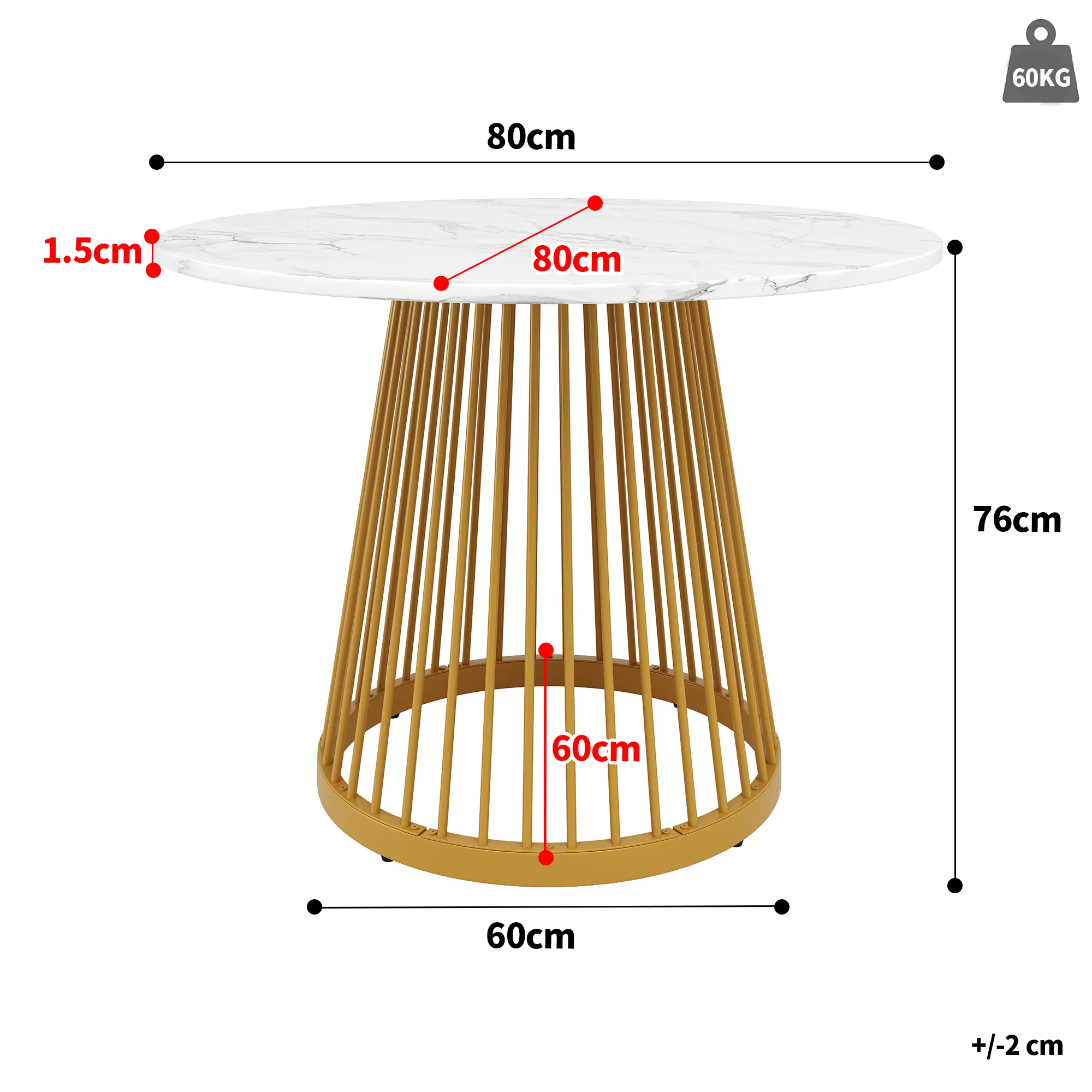 Dining Table Set 5-Piece Round 80cm Gold Metal Legs White MDF Top Dark Grey Velvet - Image 6