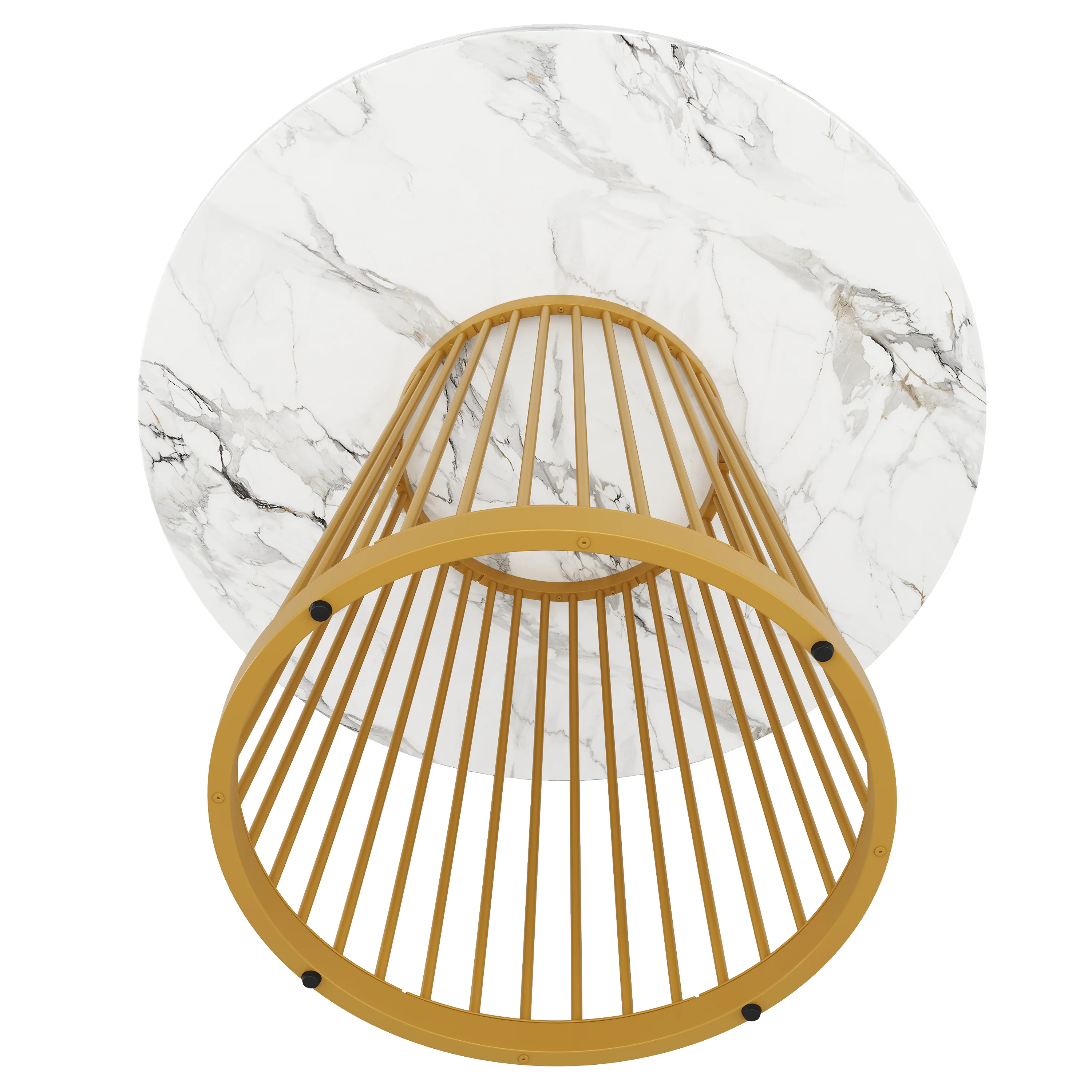 Dining Table Set 5-Piece Round 80cm Gold Metal Legs White MDF Top Dark Grey Velvet - Image 8