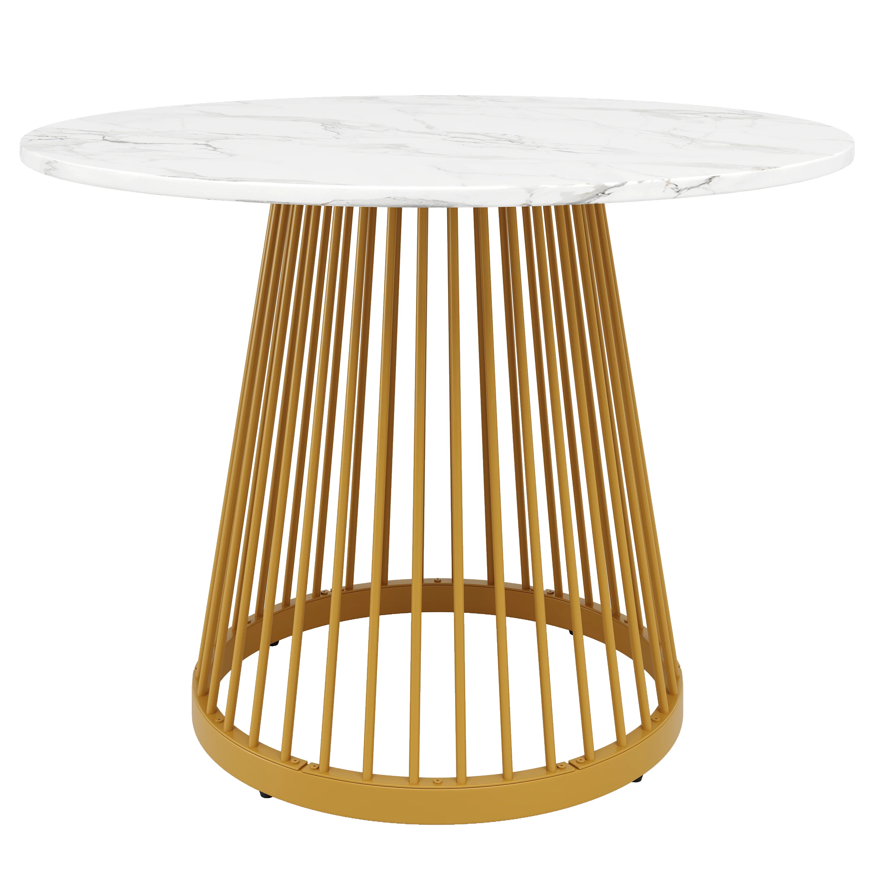 Dining Table Set 5-Piece Round 80cm Gold Metal Legs White MDF Top Dark Grey Velvet - Image 9