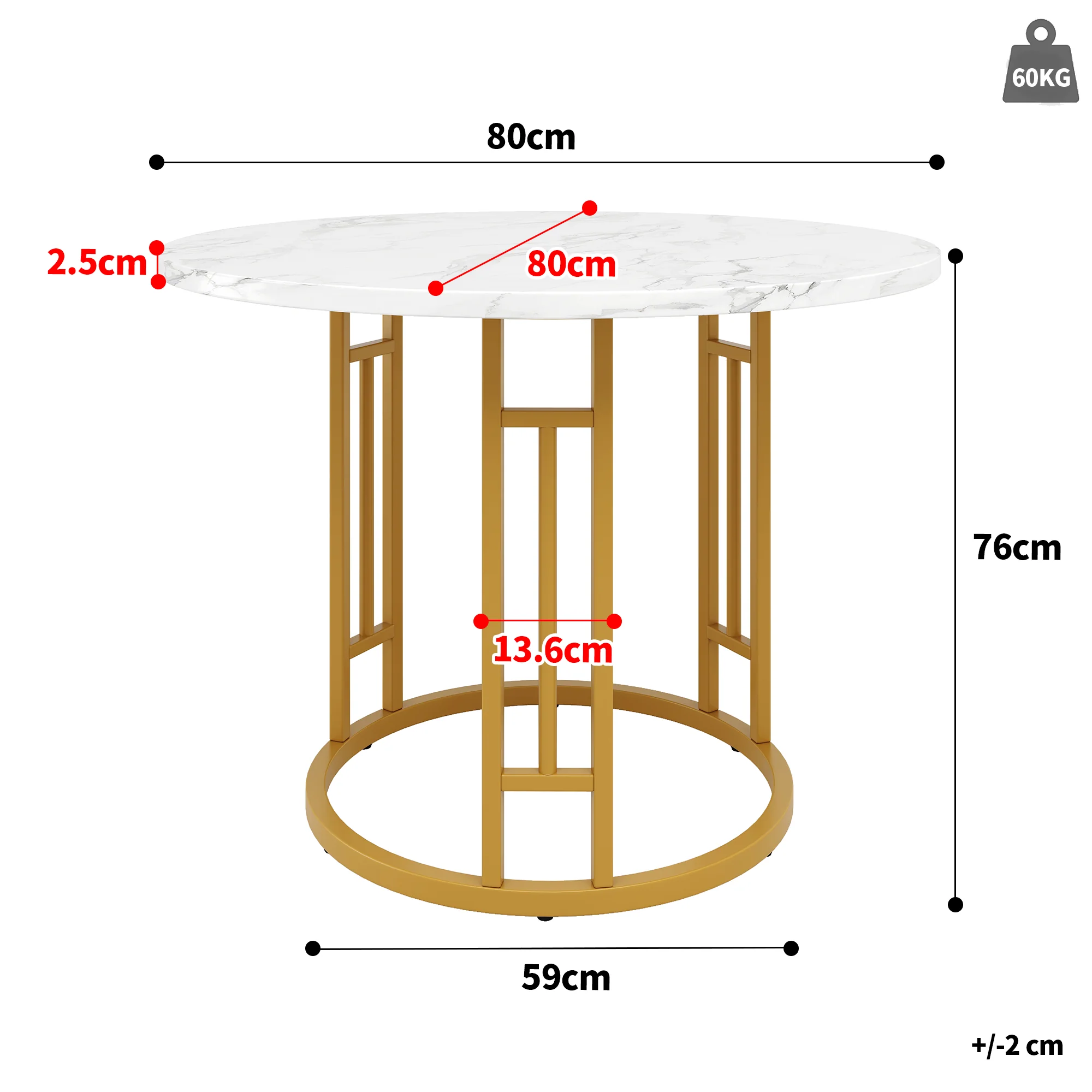 Dining Table Set, 5-Piece Round with 4 Chairs, Gold Metal Legs, Grey MDF Marble - Image 3