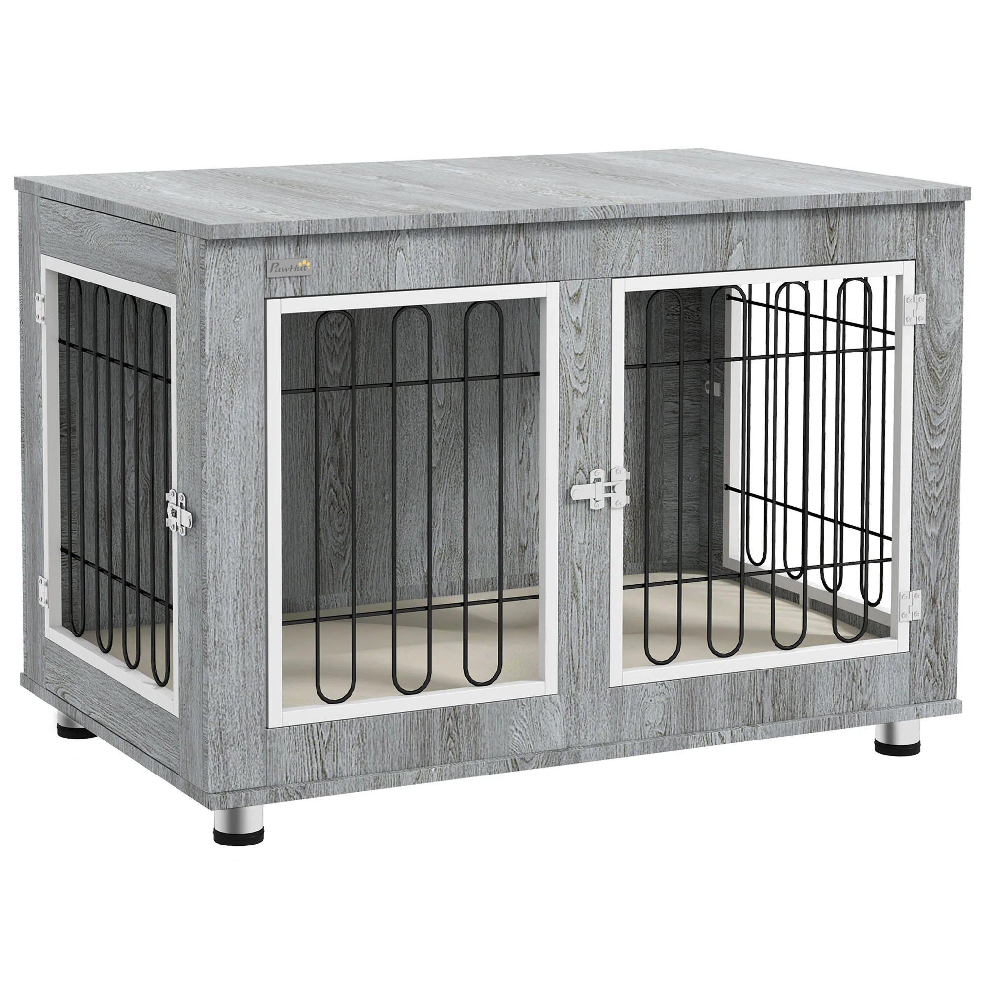 Dog Cage, Pet Crate with Cushion, 2 Locks, Grey - Image 2