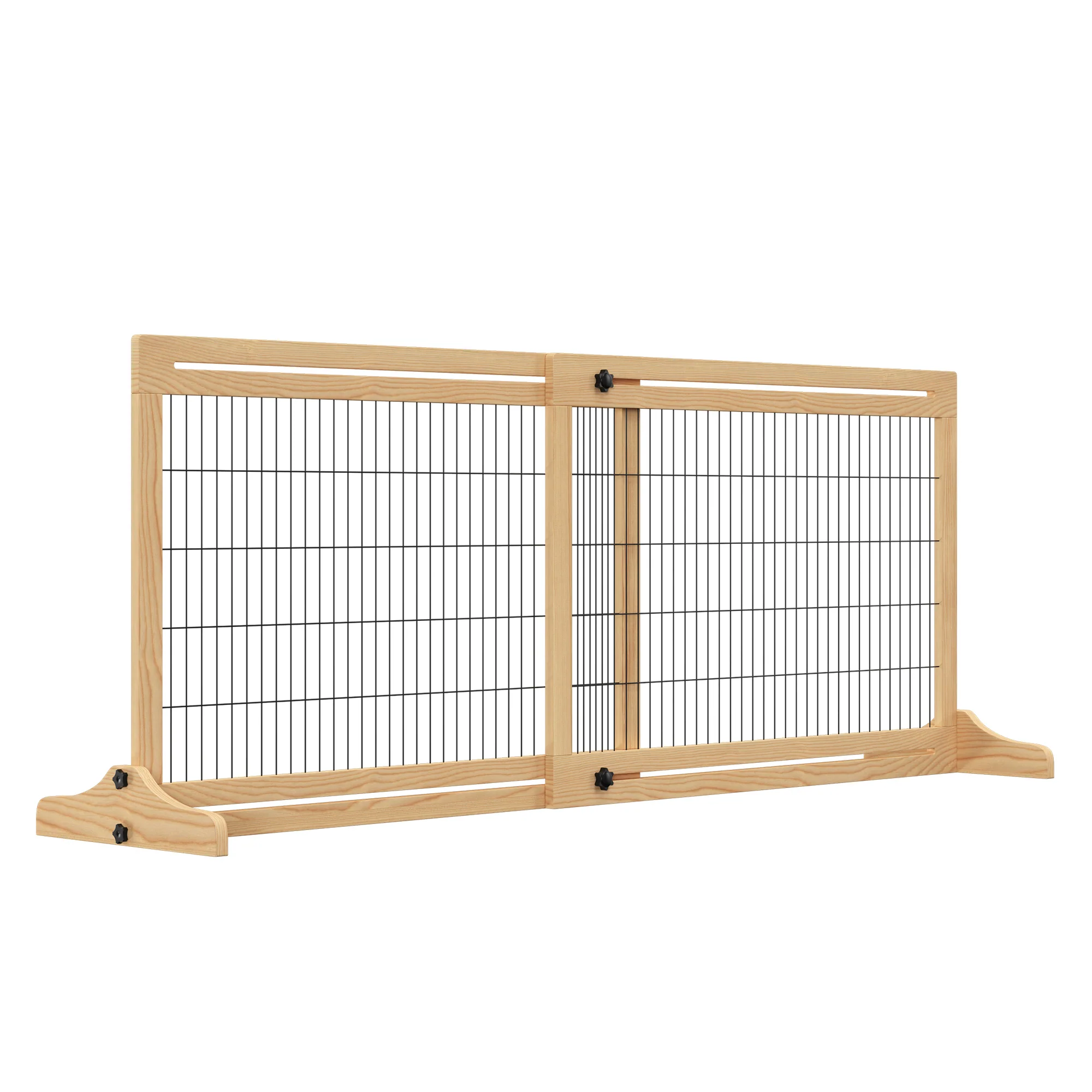 Dog Gate Door, Set of 2 Freestanding Flexible 104-183cm, Pine Wood Natural Color - Image 2