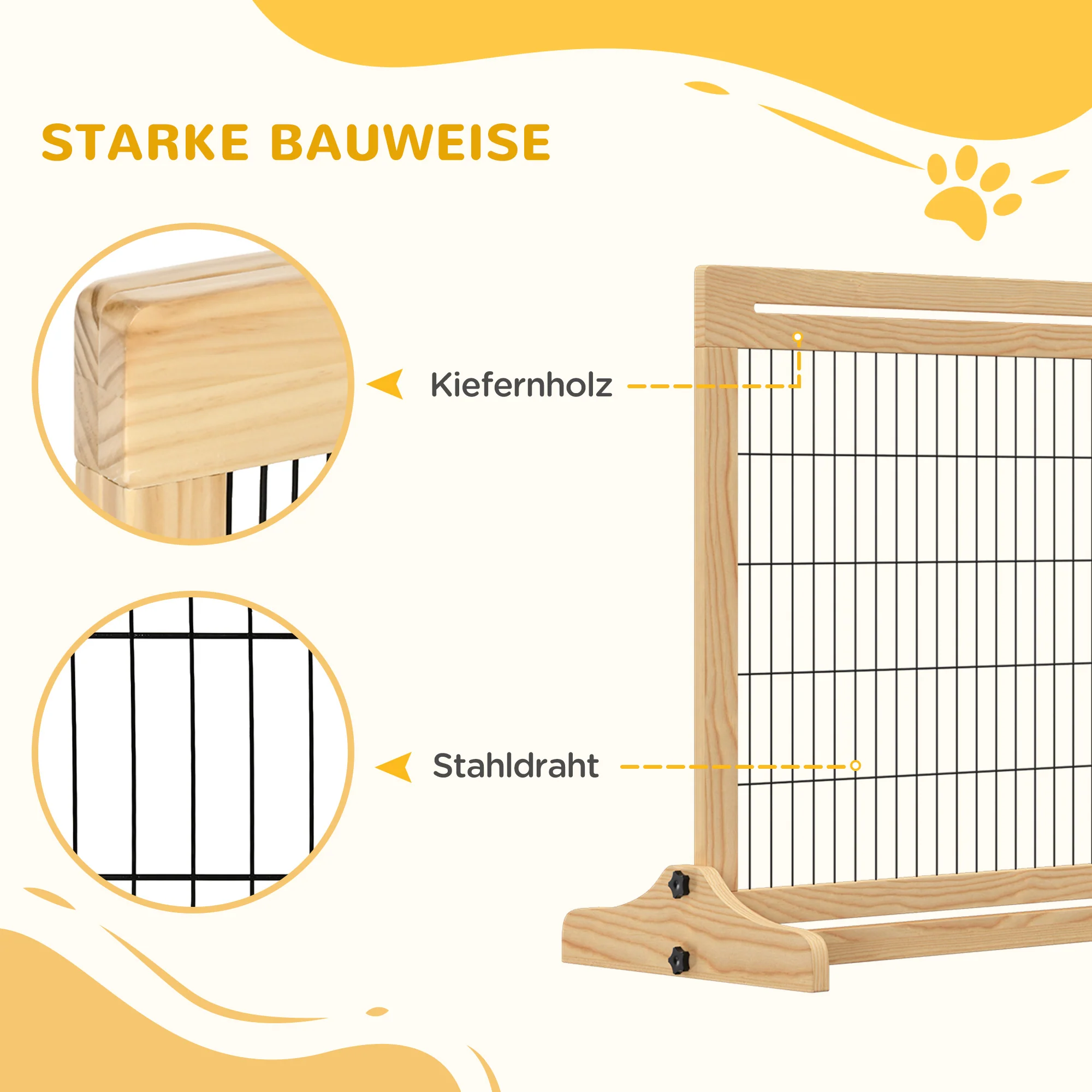 Dog Gate Door, Set of 2 Freestanding Flexible 104-183cm, Pine Wood Natural Color - Image 6