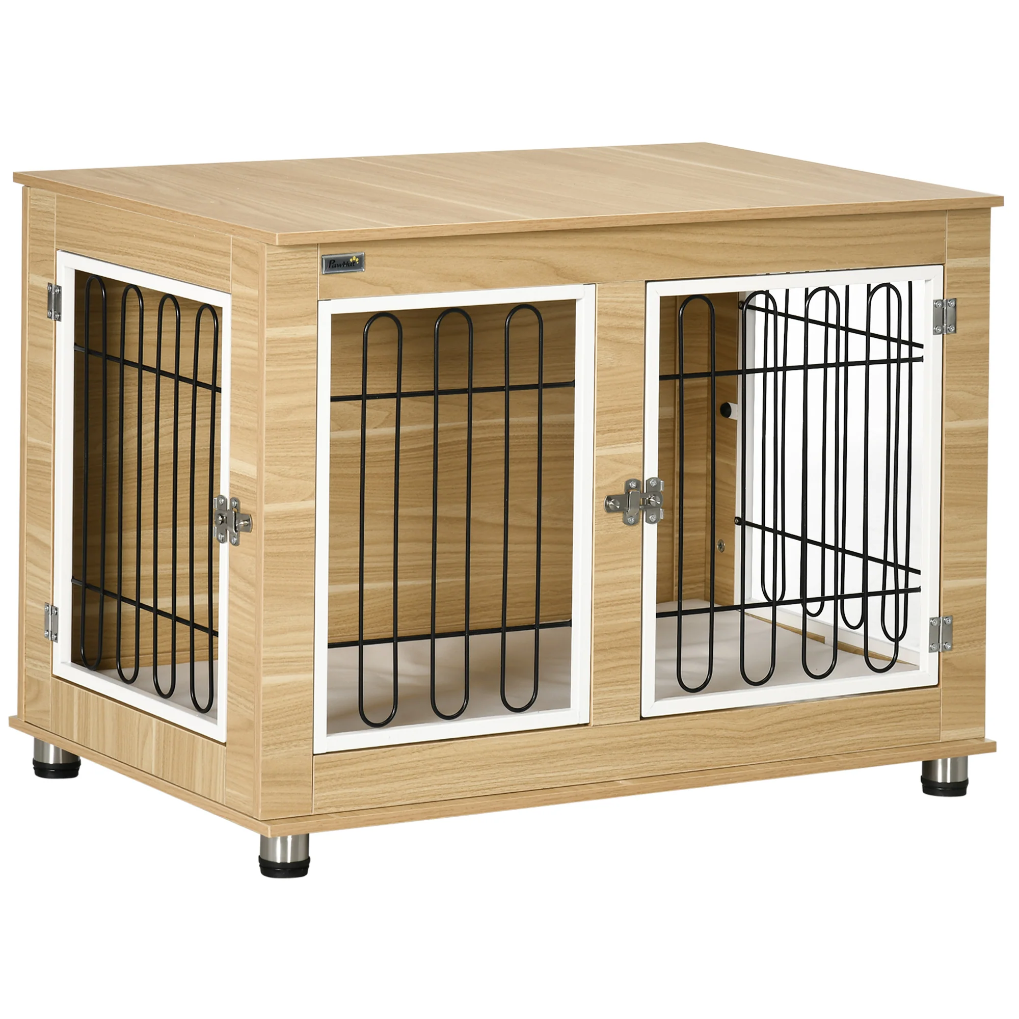 Dog Kennel, Table Top, Double Doors, Cushions, Oak - Image 2