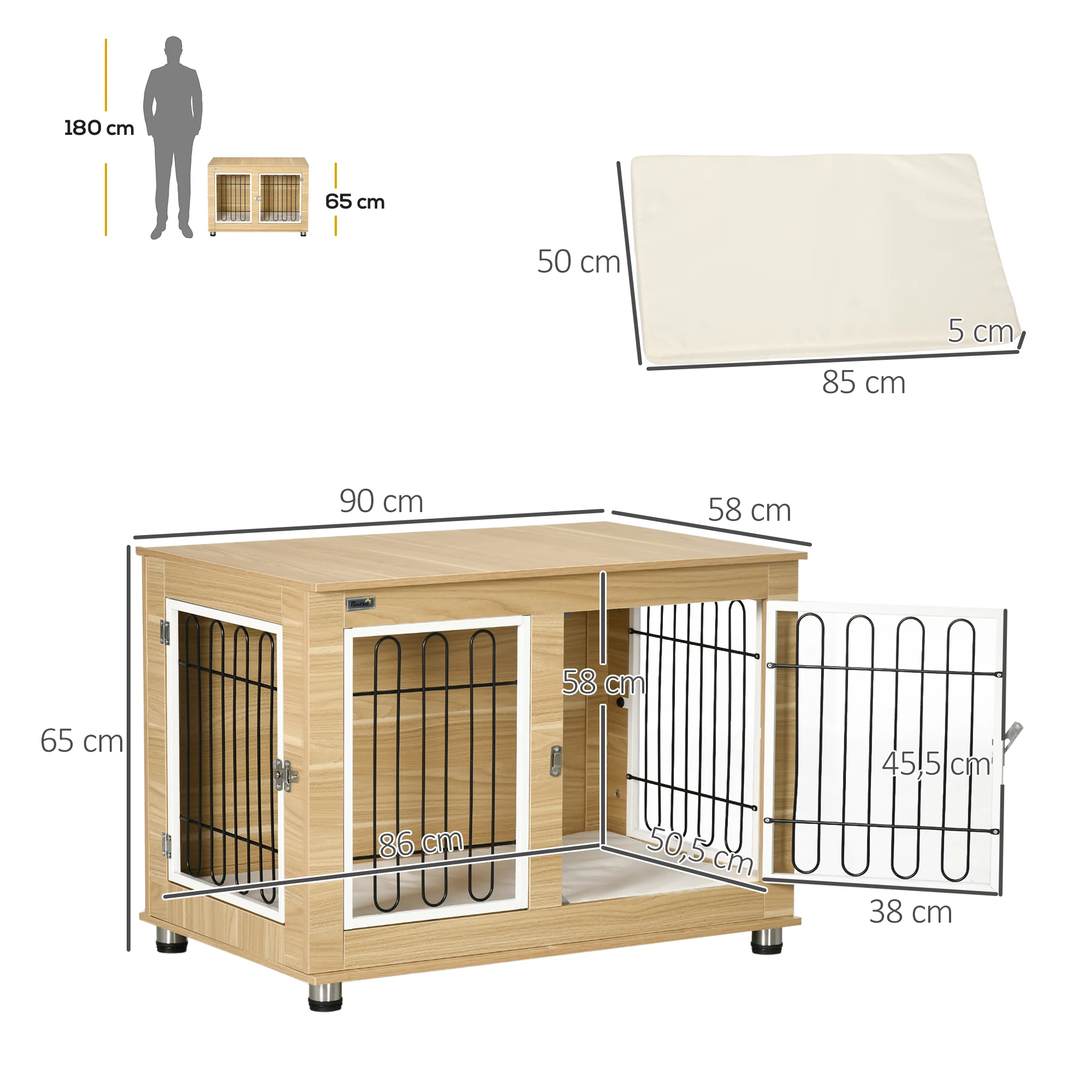 Dog Kennel, Table Top, Double Doors, Cushions, Oak - Image 3