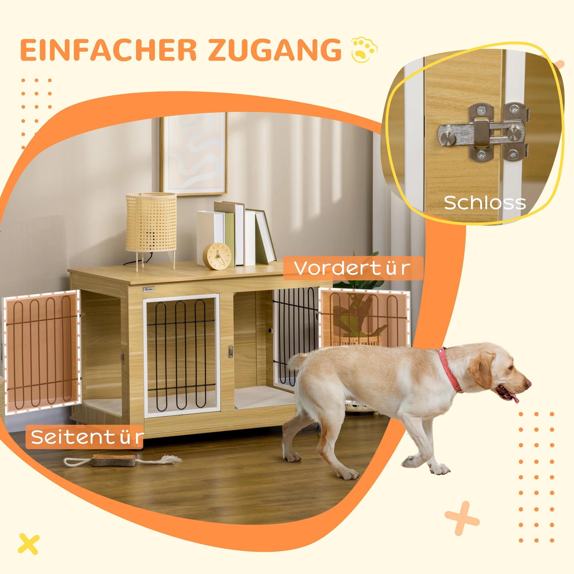 Dog Kennel, Table Top, Double Doors, Cushions, Oak - Image 4