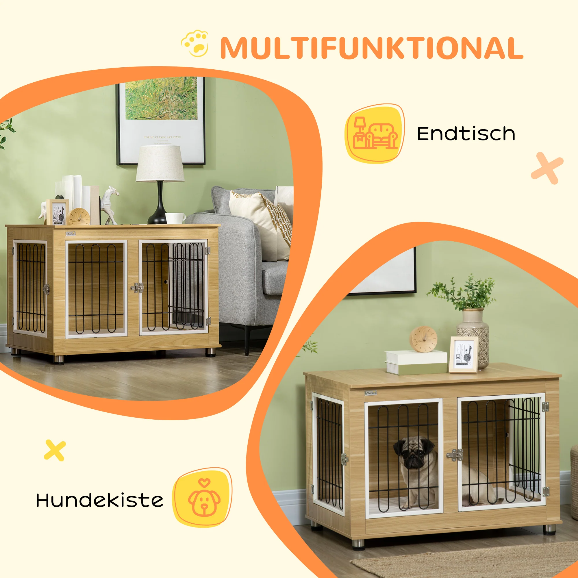 Dog Kennel, Table Top, Double Doors, Cushions, Oak - Image 6