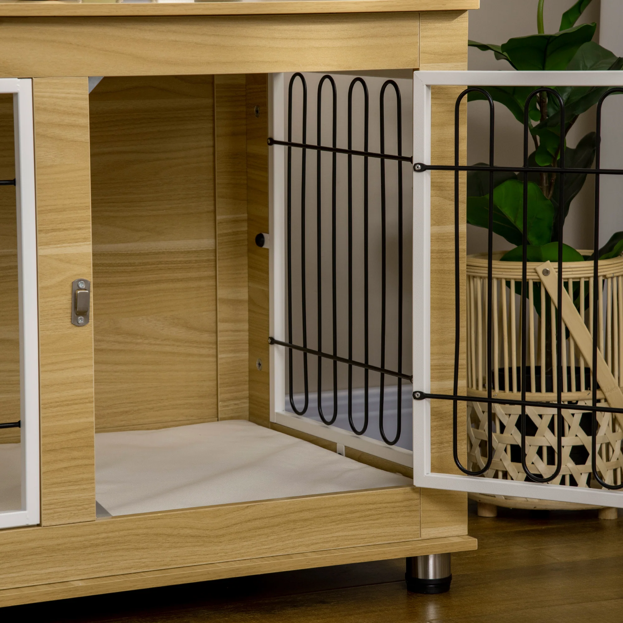 Dog Kennel, Table Top, Double Doors, Cushions, Oak - Image 8
