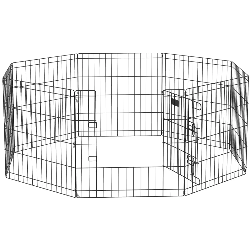 Dog Playpen, Puppy Pen, Eight-Panel Metal Fence, Black - Image 2