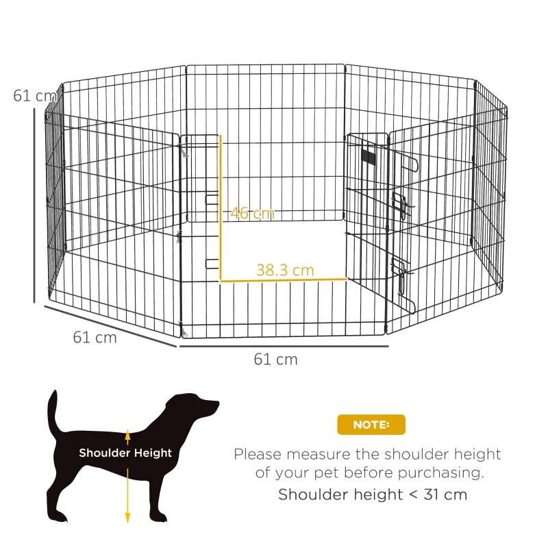 Dog Playpen, Puppy Pen, Eight-Panel Metal Fence, Black - Image 3