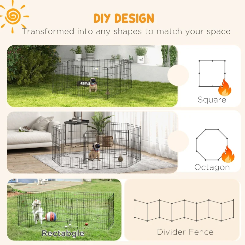 Dog Playpen, Puppy Pen, Eight-Panel Metal Fence, Black - Image 4