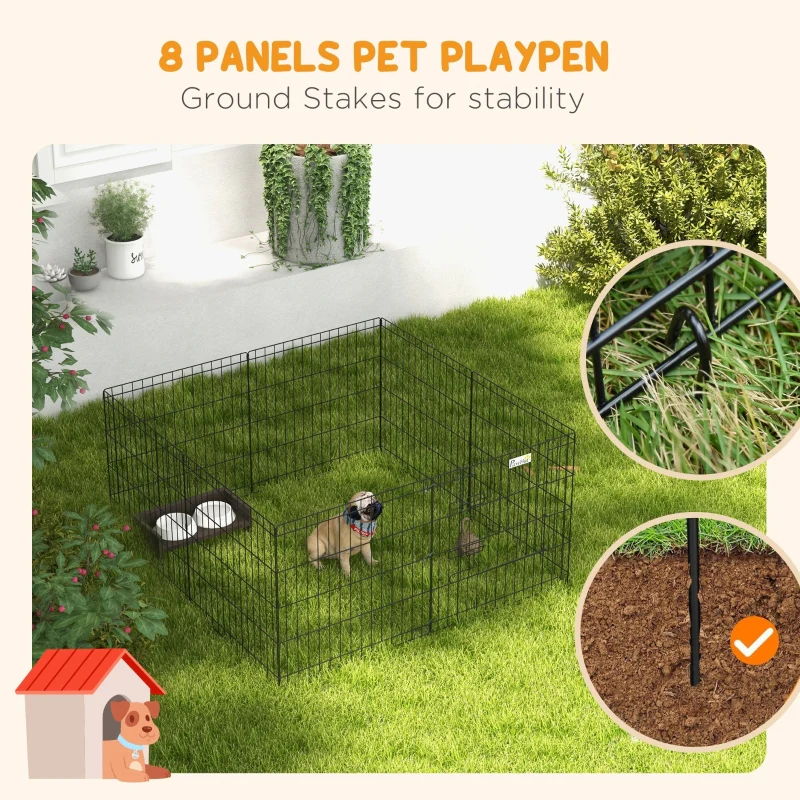 Dog Playpen, Puppy Pen, Eight-Panel Metal Fence, Black - Image 6