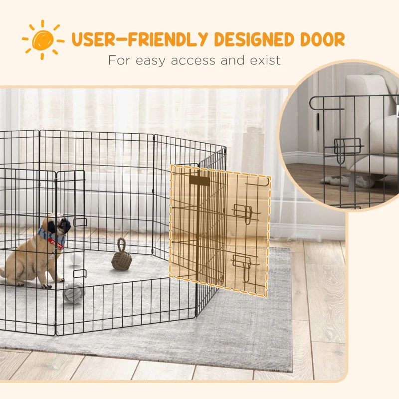 Dog Playpen, Puppy Pen, Eight-Panel Metal Fence, Black - Image 7