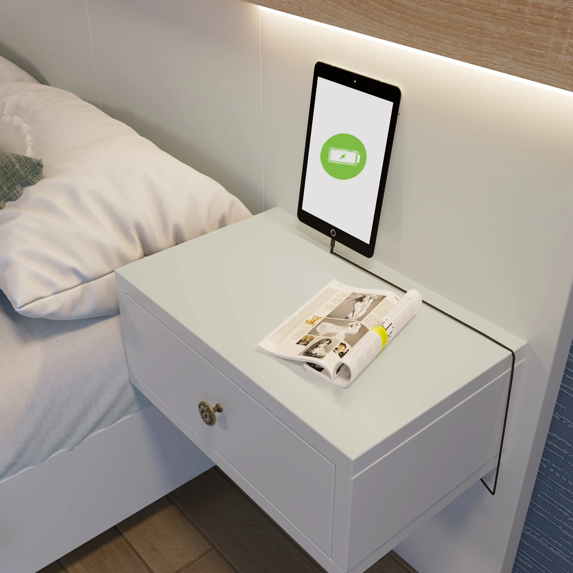 Double Bed Set, 160x200 cm, 2 LED Nightstands & USB C Socket, Wooden, Sonoma Oak/White - Image 5