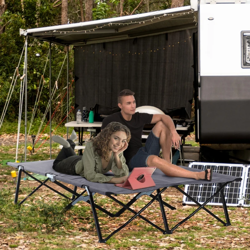 Double Camping Cot Bed Portable with Bag - Grey