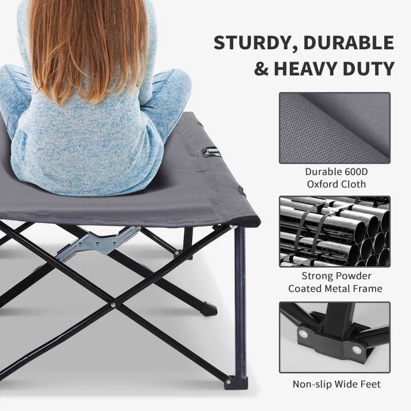 Double Camping Cot Bed Portable with Bag - Grey - Image 4
