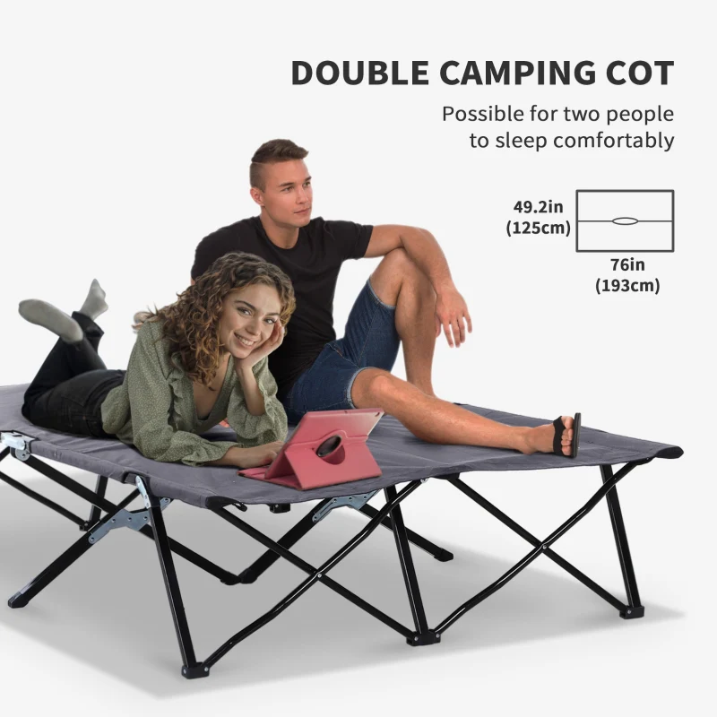 Double Camping Cot Bed Portable with Bag - Grey - Image 5