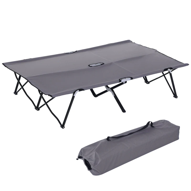 Double Camping Cot Bed Portable with Bag - Grey - Image 7